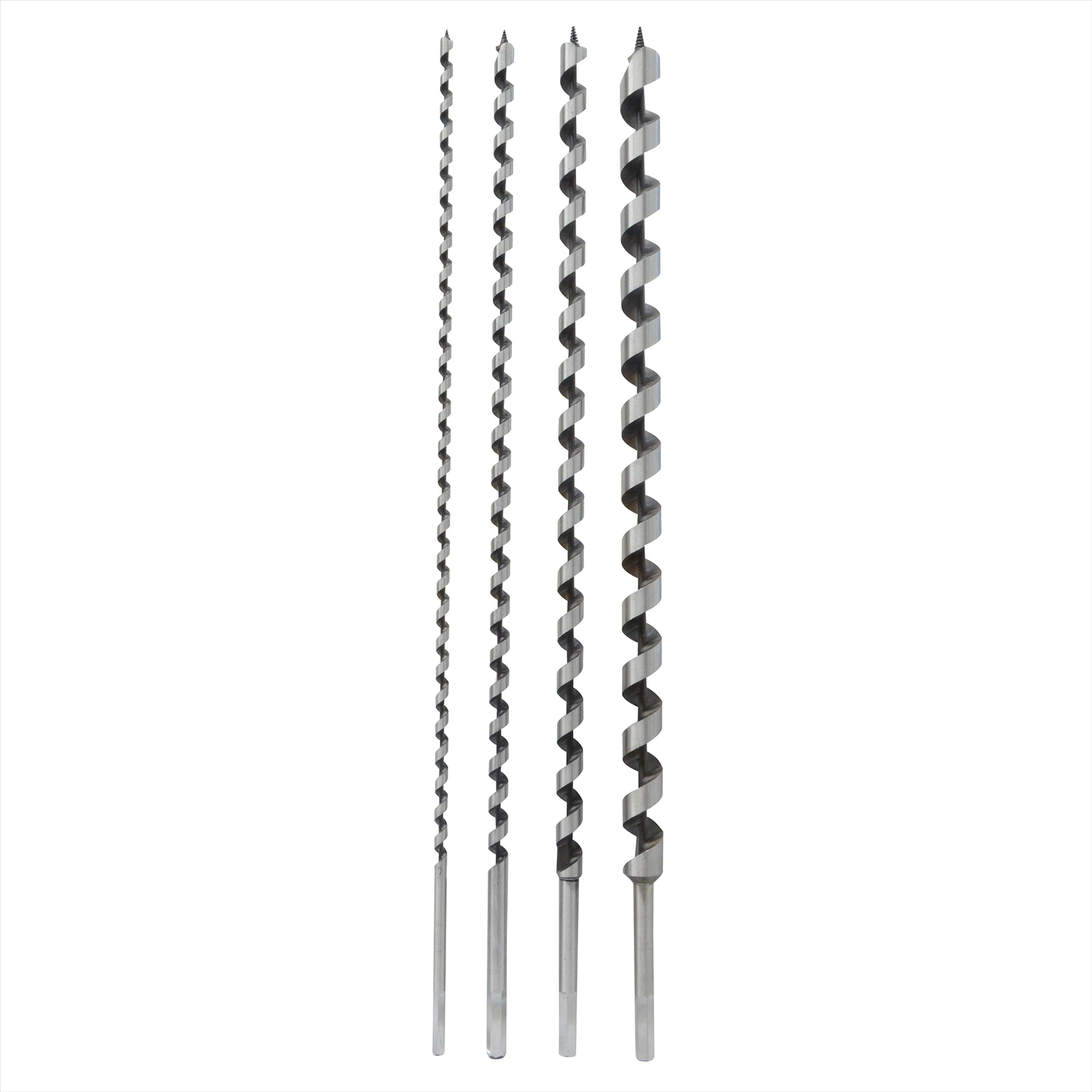 4Pc 600mm Long Auger Drill Bit Set Hex Shank 8mm - 24mm Wood Drilling