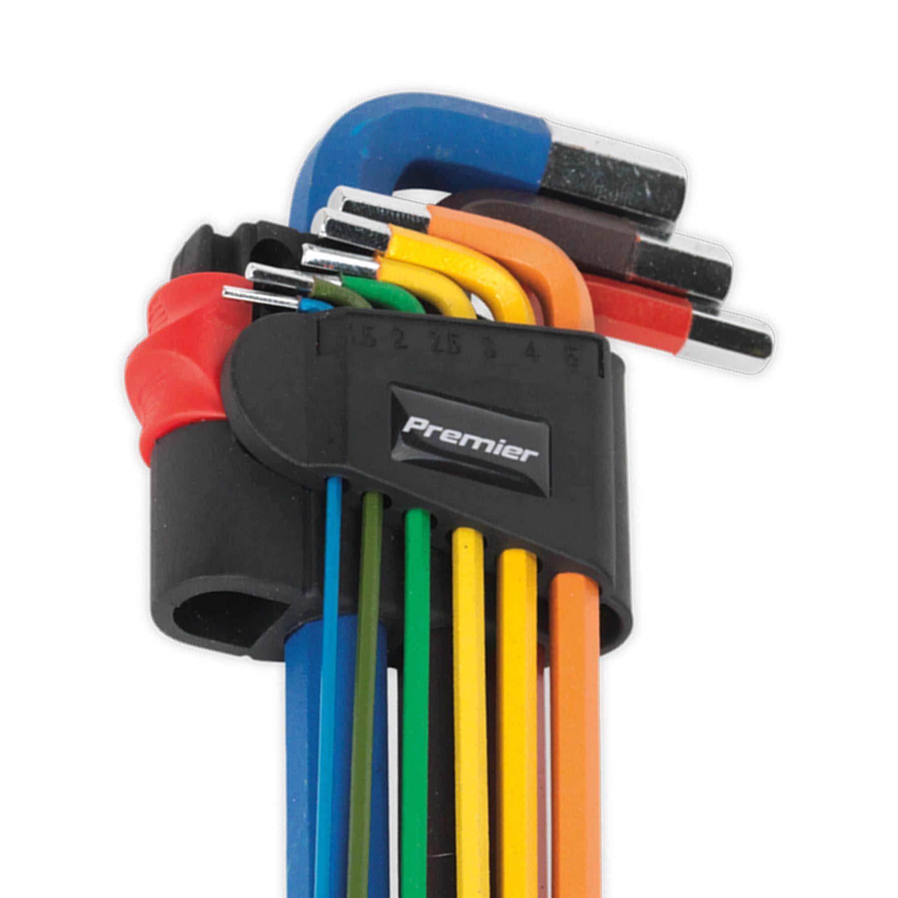 Sealey Ball-End Hex Key Set 9pc Colour-Coded Extra-Long Metric