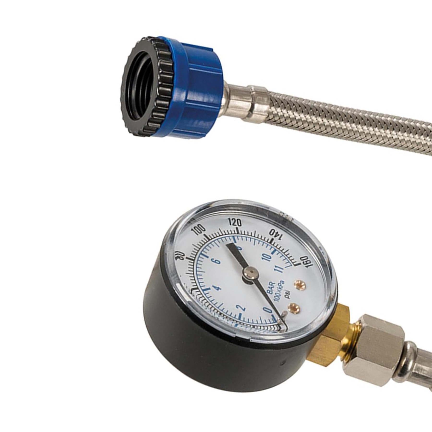 Mains Water Pressure Test Gauge 0-11bar (0-160psi) With Stainless Steel Hose