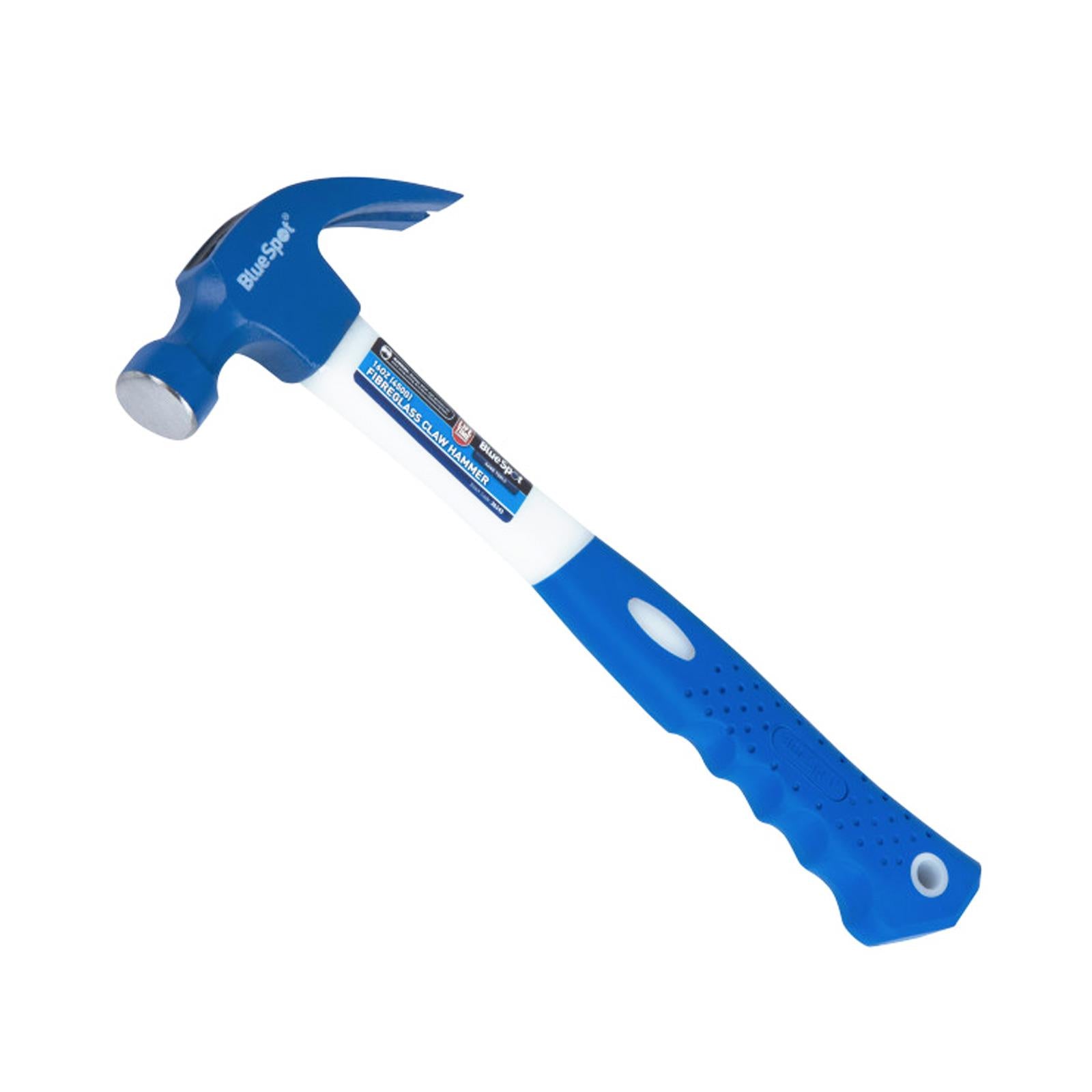 BlueSpot 16oz Claw Hammer Fibreglass Rubber Grip Handel Hardened Steel Head