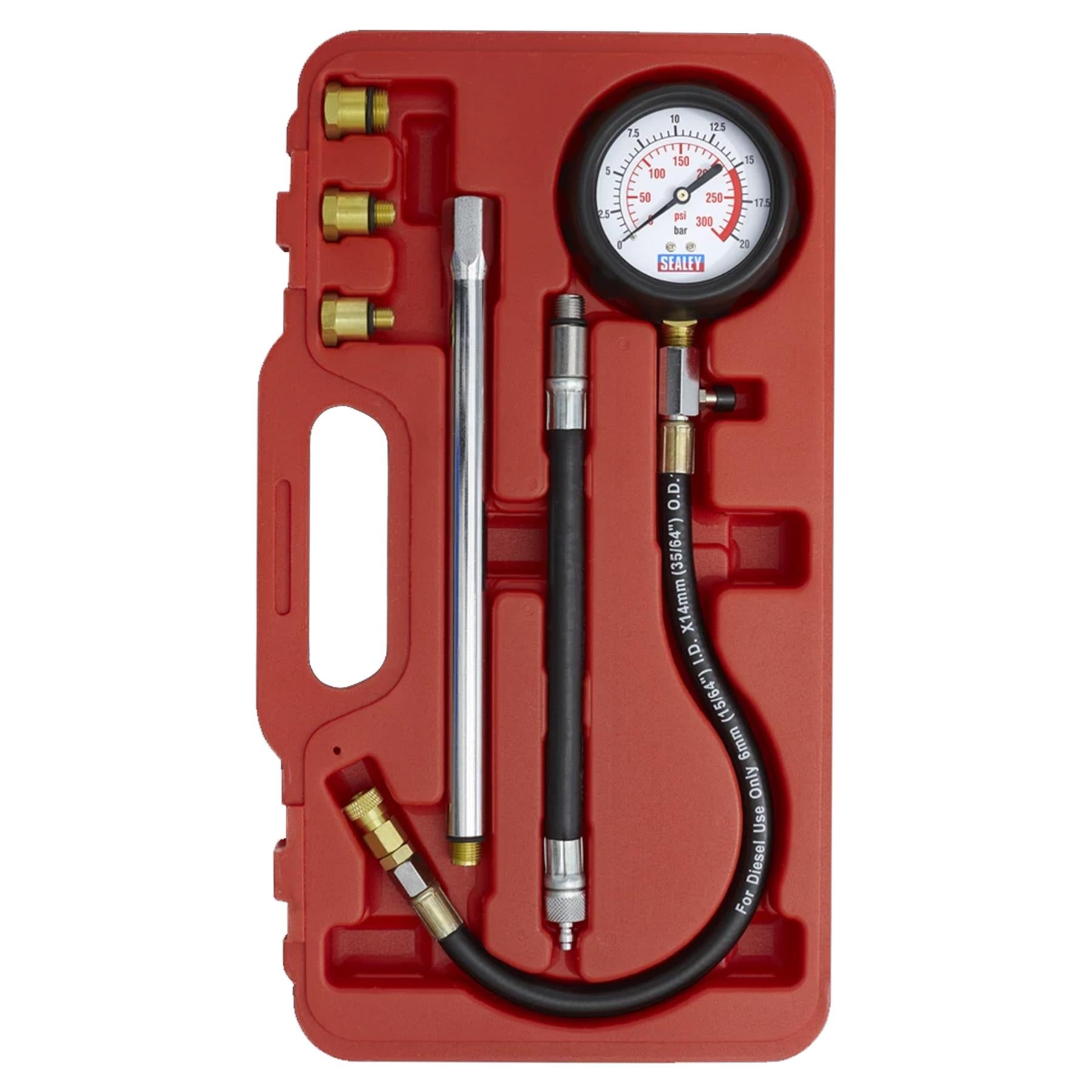 Petrol Engine Compression Tester Deluxe Kit 6pc VSE300D Sealey