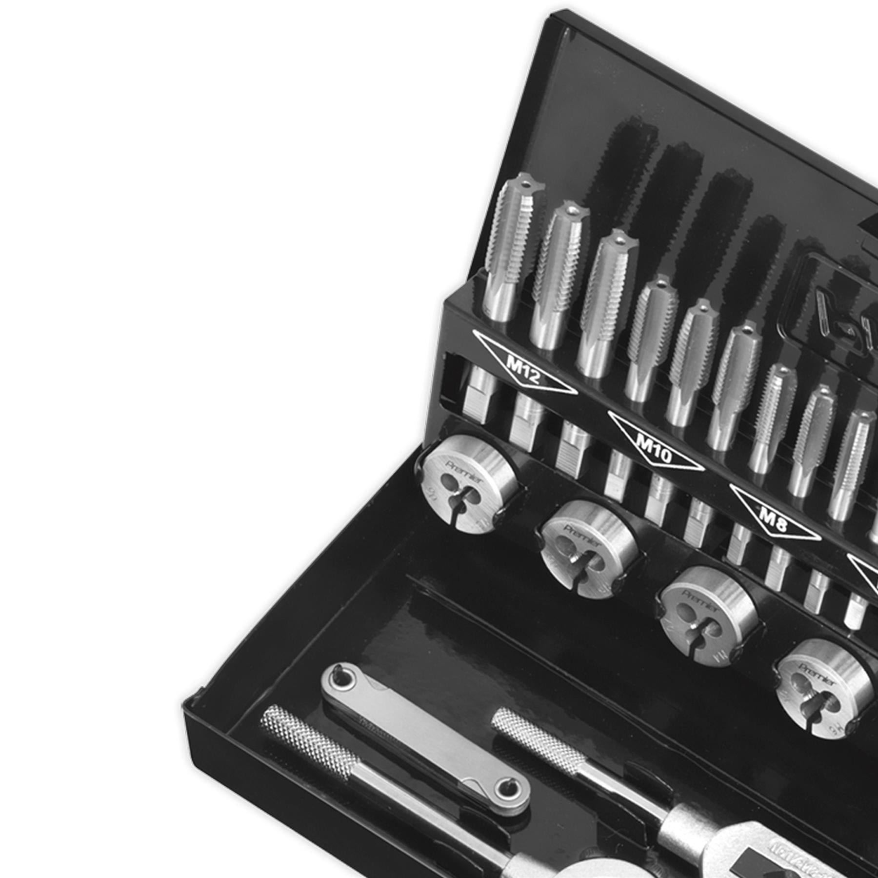 Sealey 32pc Metric Tap and Die Set Split Dies HSS 4341 Steel M3 - M12