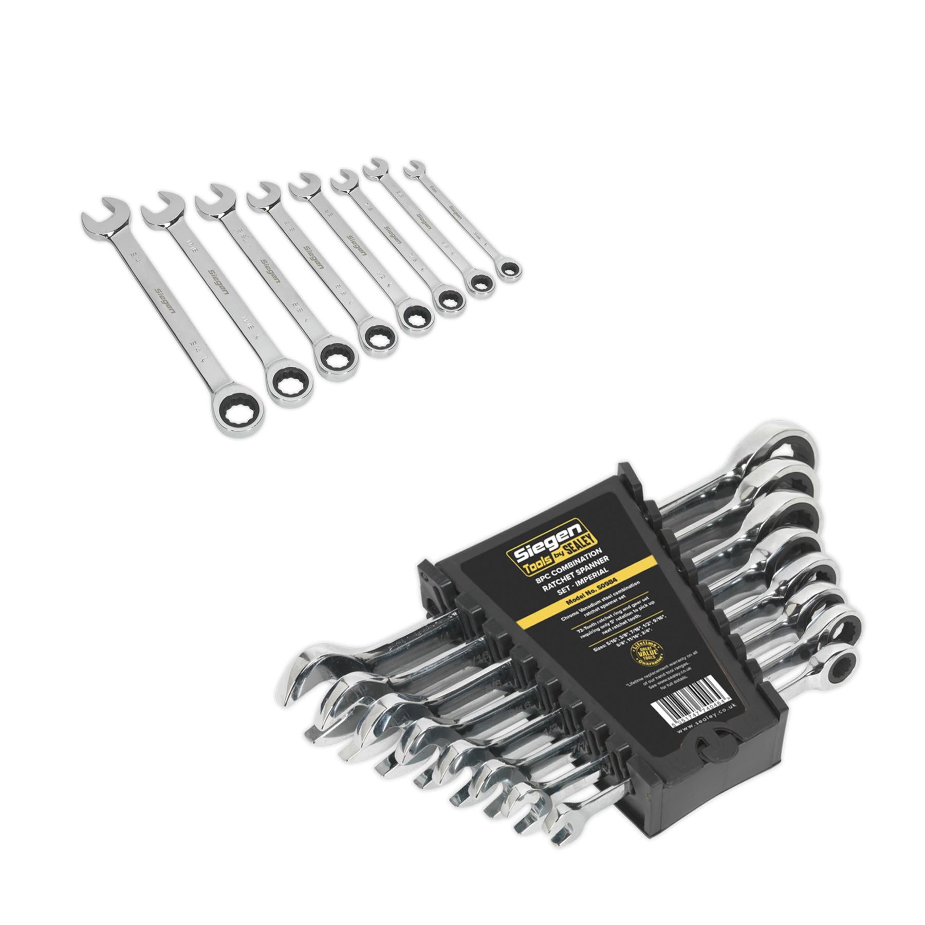 Sealey Combination Ratchet Spanner Set 8pc Imperial