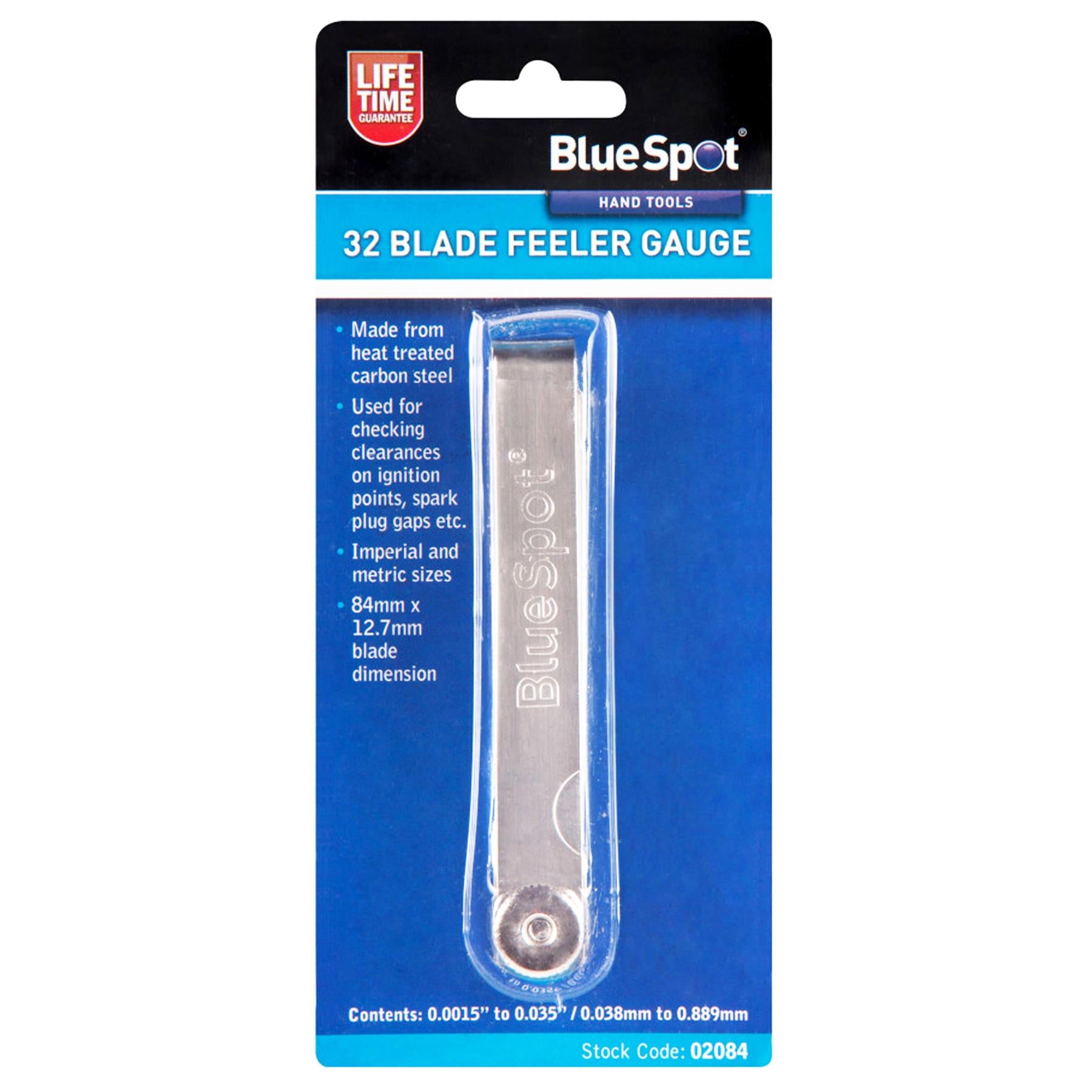 BlueSpot 32 Blade Leaf Feeler Gauge Metric Imperial Includes Brass Blade
