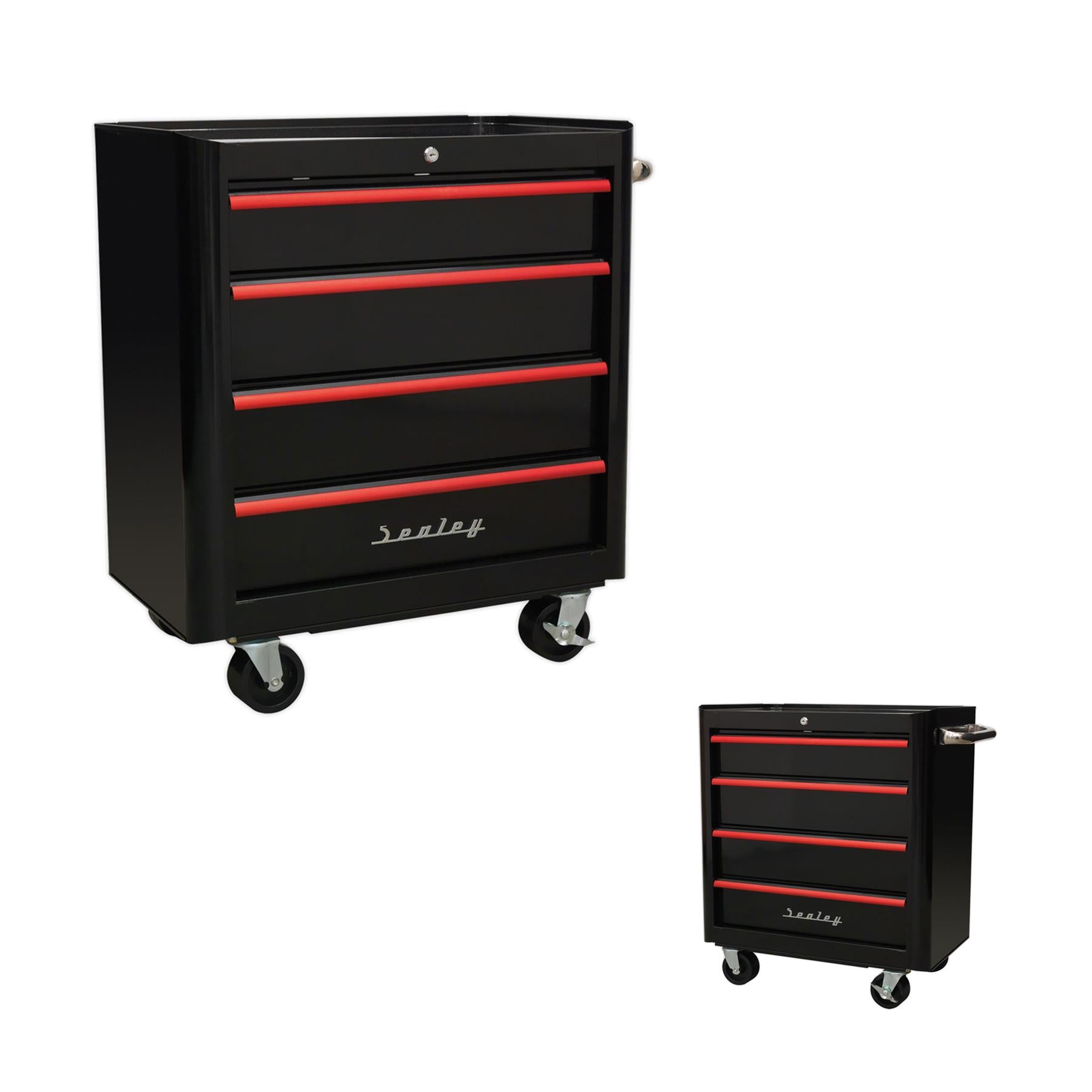 Sealey Rollcab 4 Drawer Retro Style - Black/Red Anodised Draw Pulls