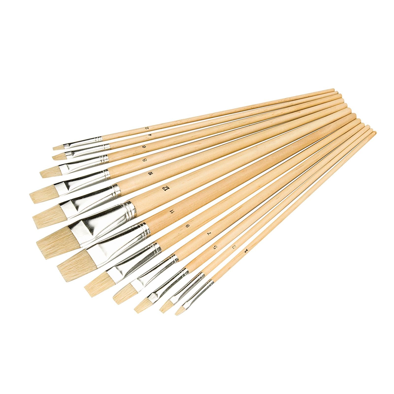 12Pce Artists Paint Brush Set Flat Tip Sizes From 1mm - 12mm For Finishing Work