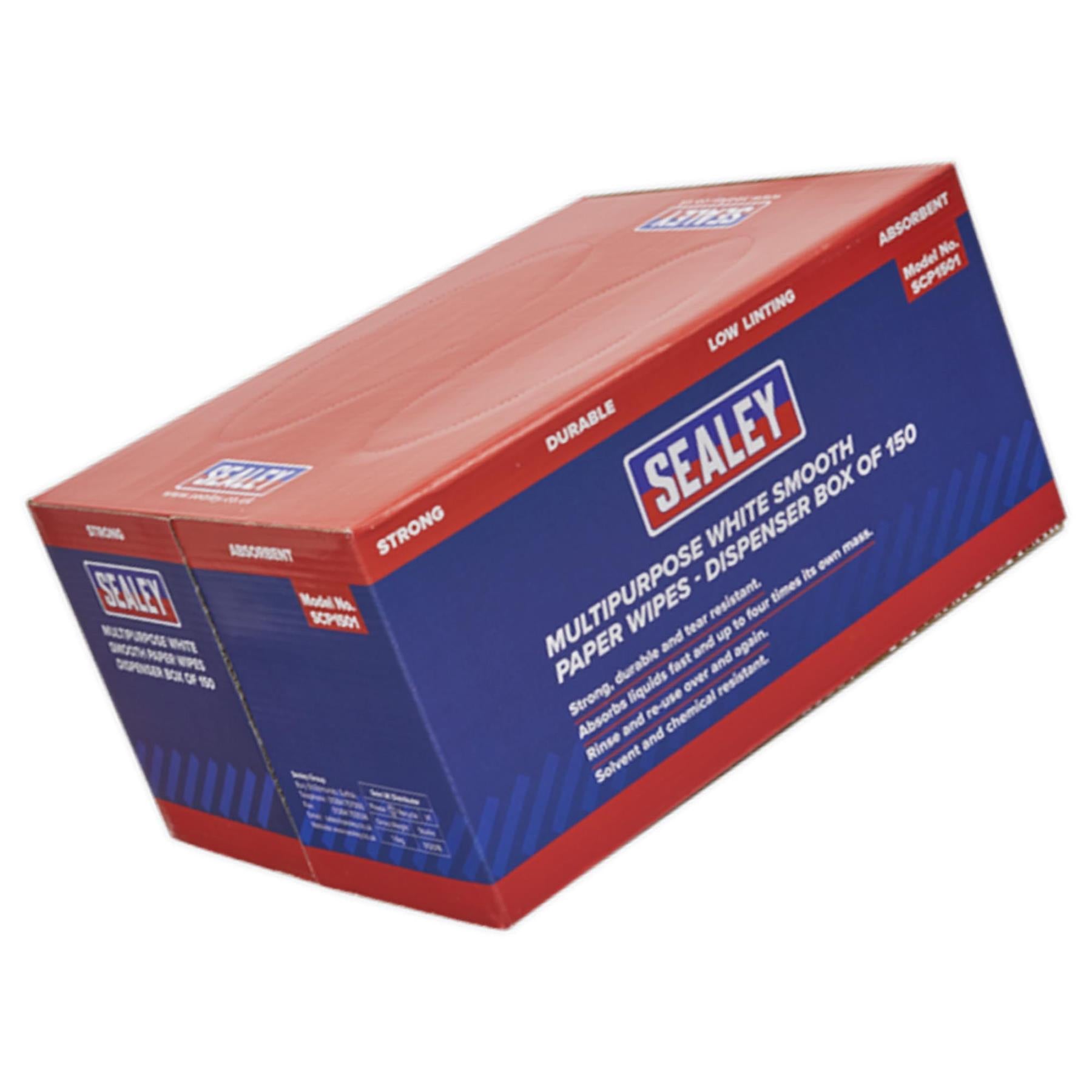 Sealey Paper Wipes In Dispenser Box - Smooth White 73gsm 150 Sheets