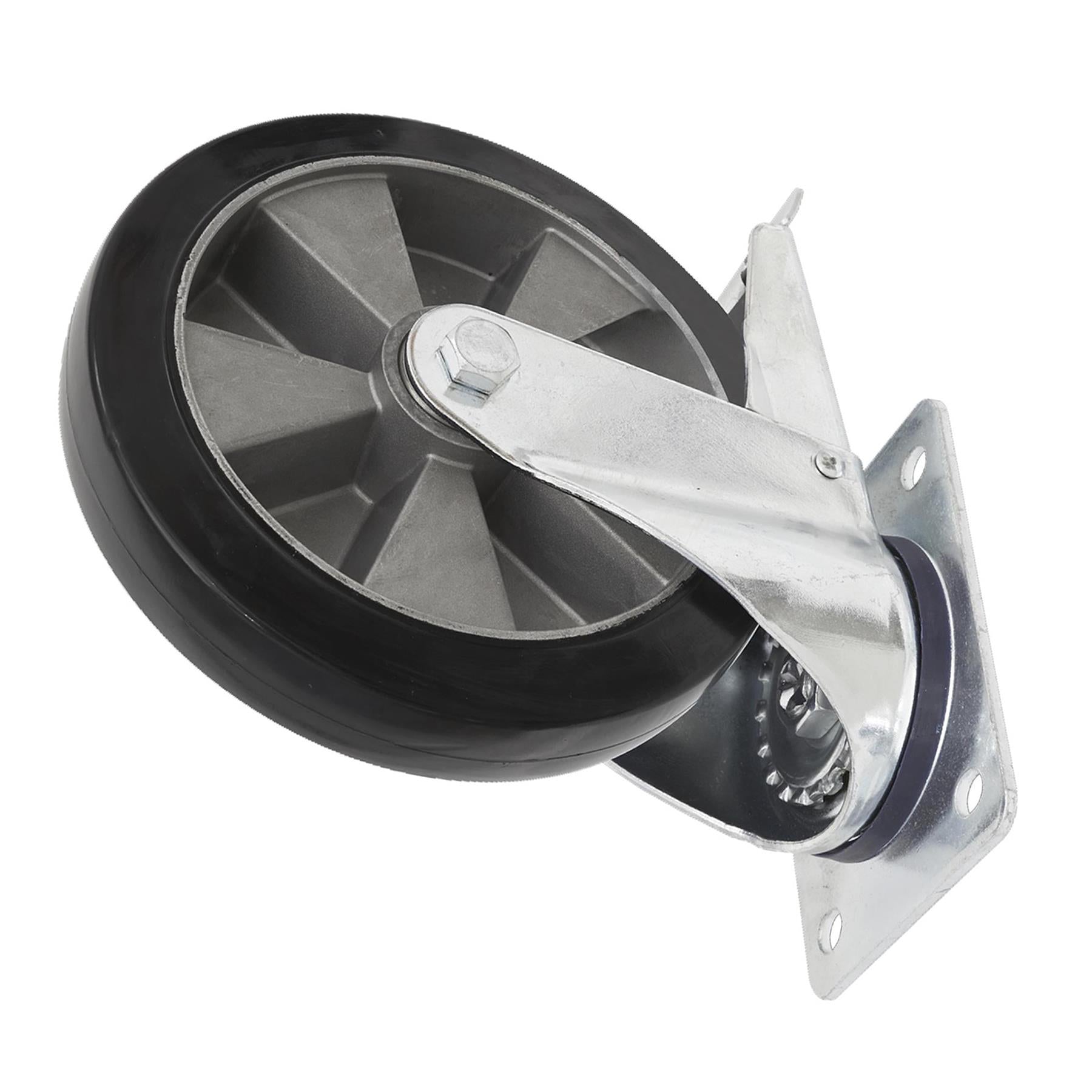 Sealey Heavy-Duty Rubber Castor Wheel Swivel with Total Lock 200mm