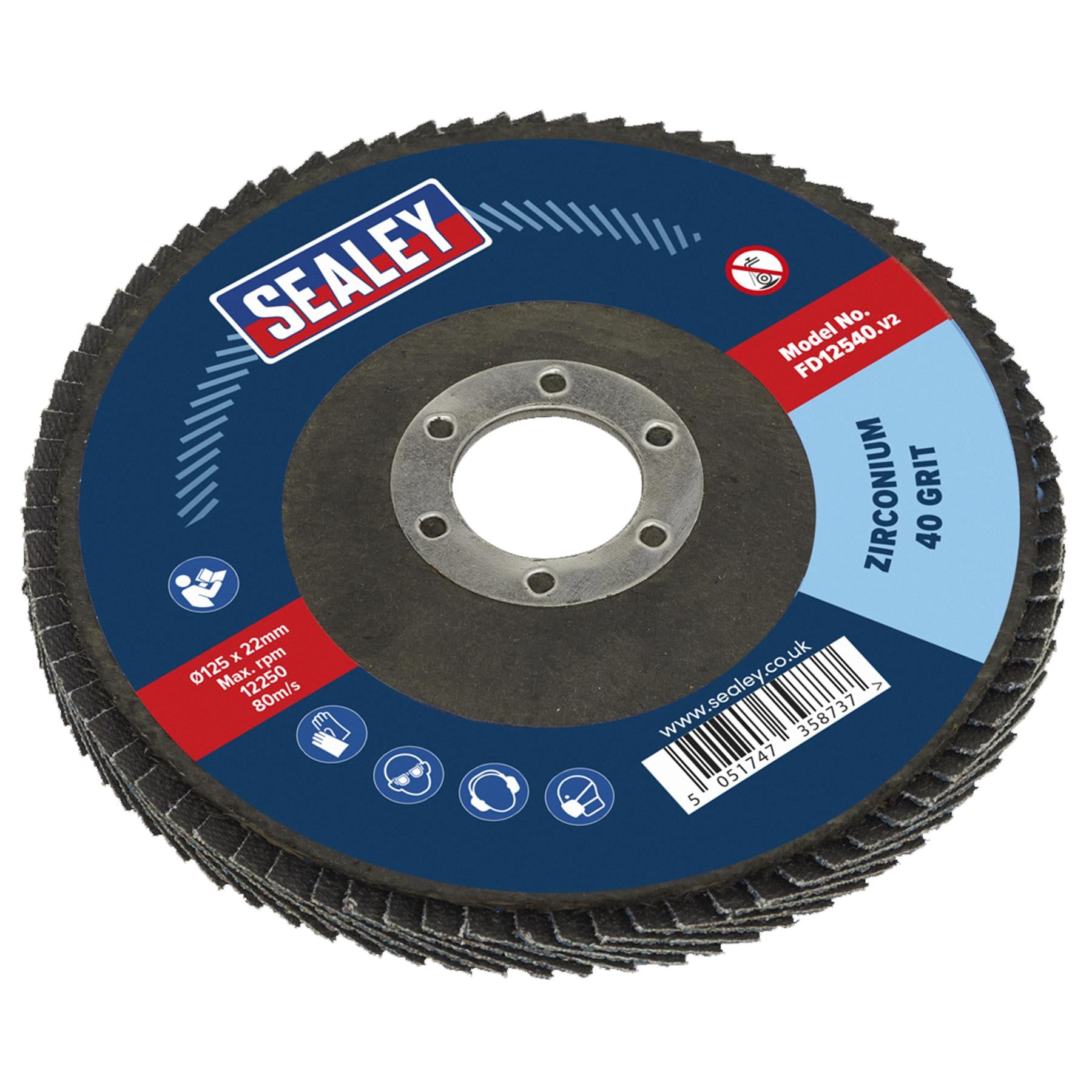 Sealey Flap Disc Zirconium 125mm 22mm Bore 40Grit