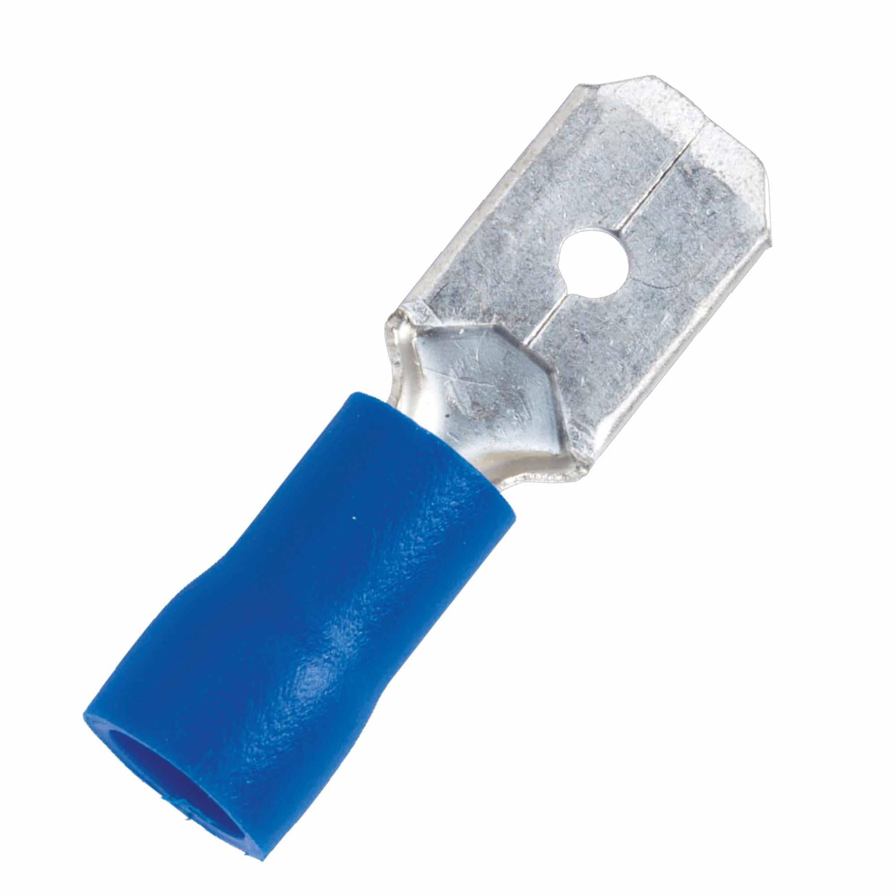 Push-On Terminal 6.3mm Male Blue Pack of 100. Sealey
