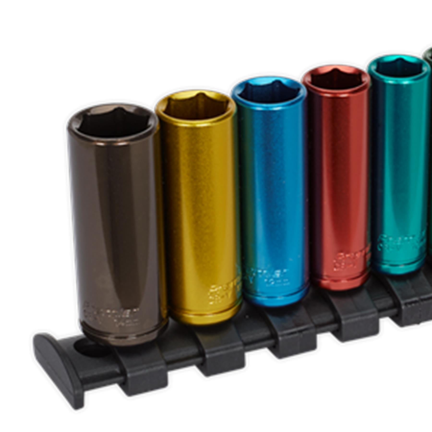 Sealey 13pc Multi Coloured Deep Socket Set 4mm - 14mm 6pt Set 1/4" Sq Drive