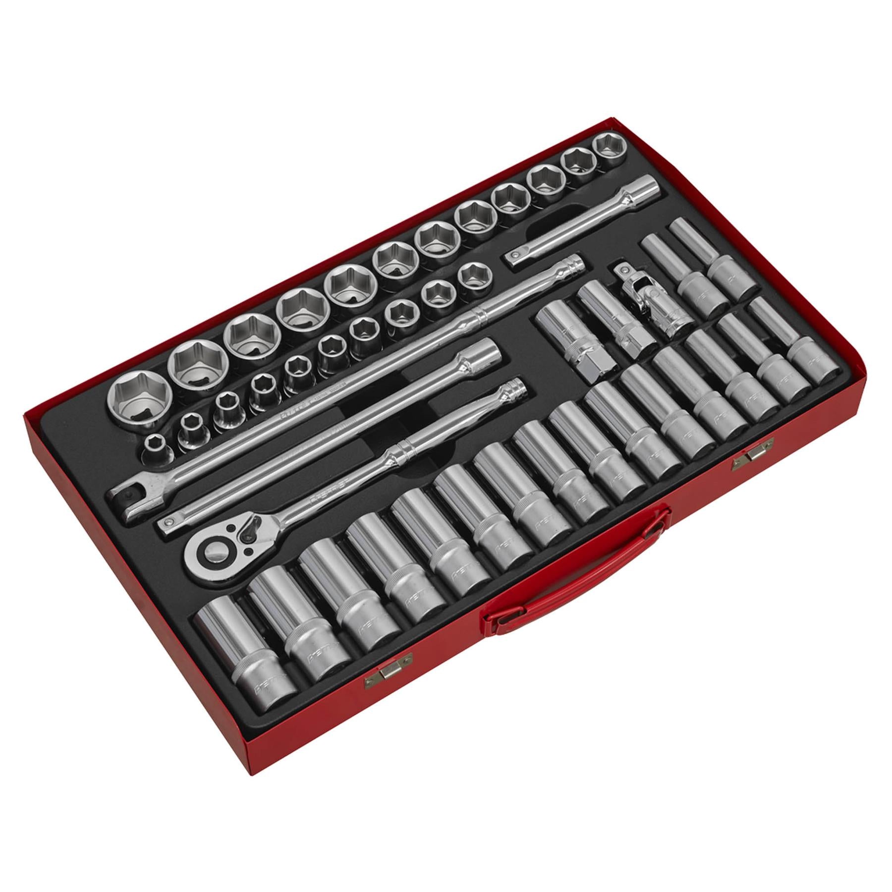 Sealey Socket Set 46pc 1/2"Sq Drive 6pt WallDrive - Metric