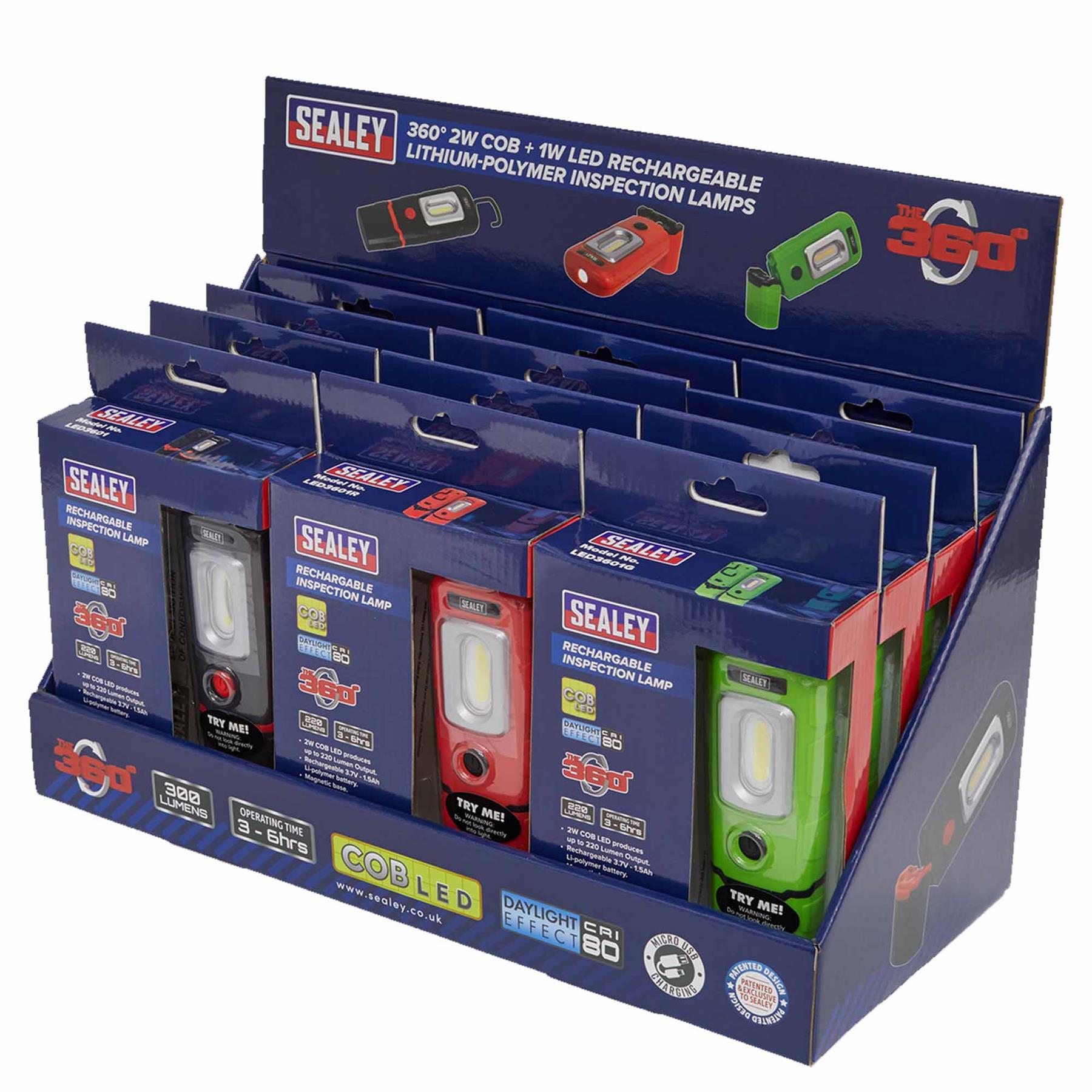 Sealey LED3601 Series Inspection Light Combination - Display Pack of 12