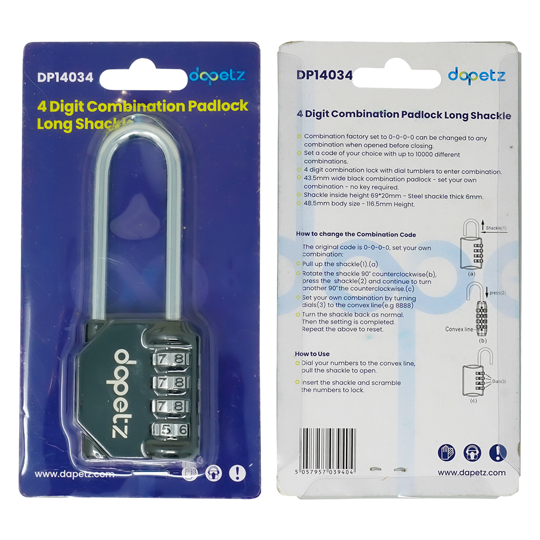 4 Digit Combination Padlock Long Shackle