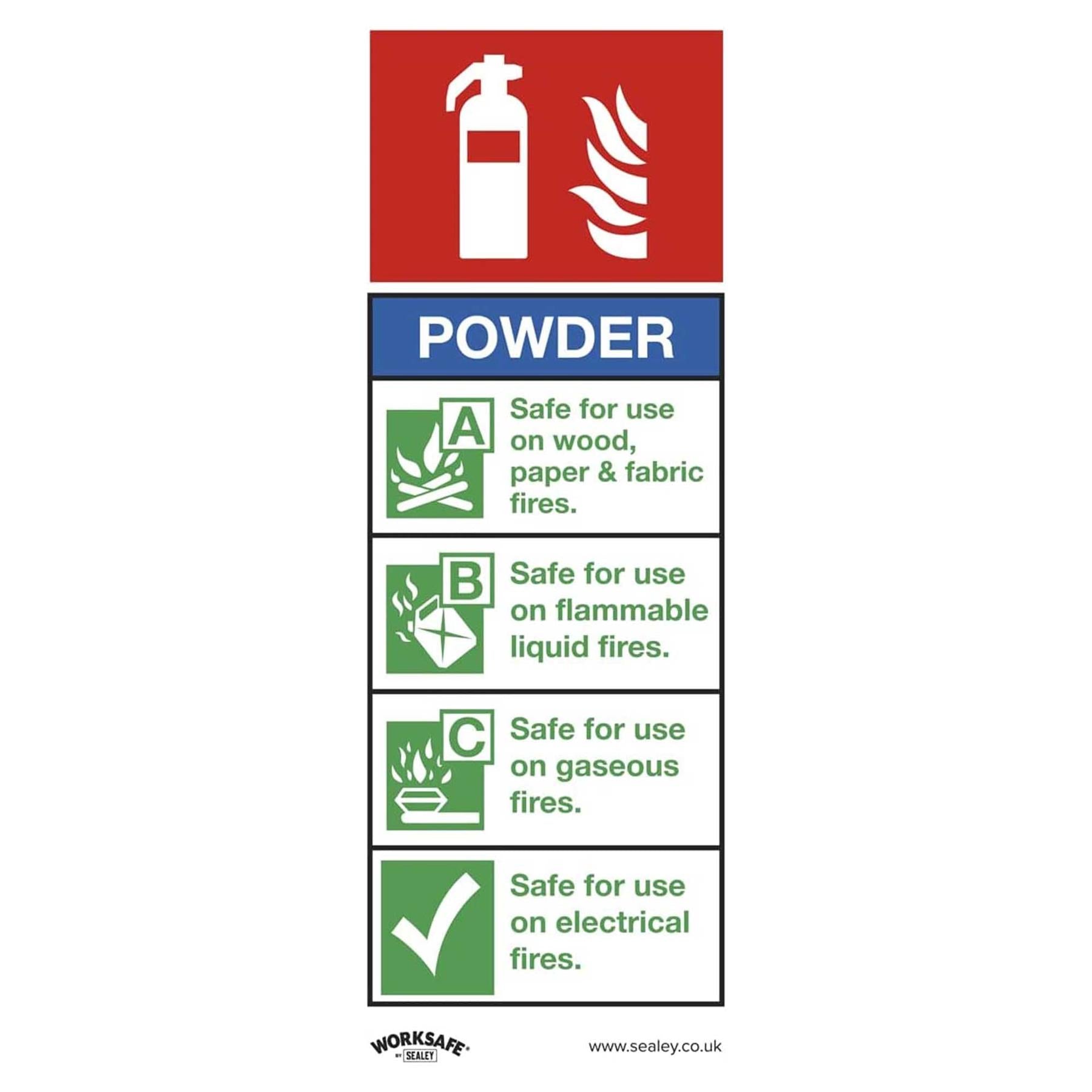 Sealey Safe Conditions Safety Sign - Powder Fire Extinguisher - Rigid Plastic - Pack of 10