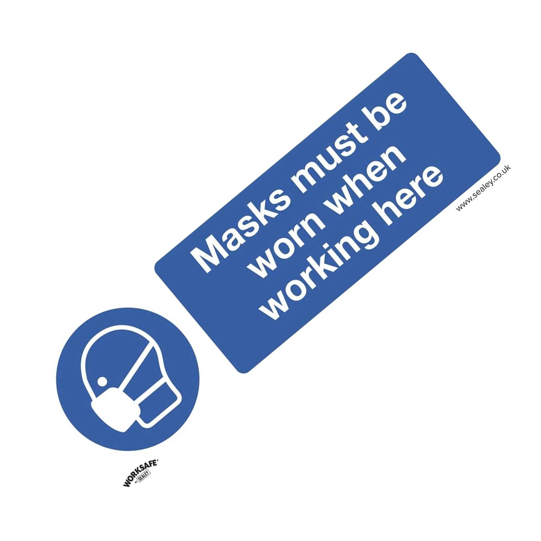 Sealey Mandatory Safety Sign - Masks Must Be Worn - Rigid Plastic - Pack of 10