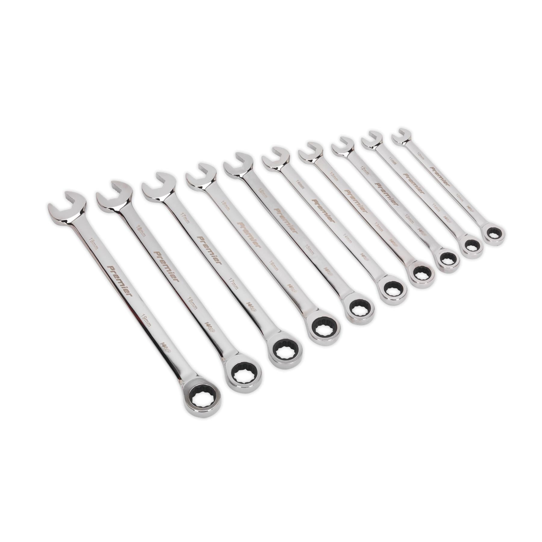 Sealey Combination Ratchet Spanner Set 10pc Extra-Long Metric