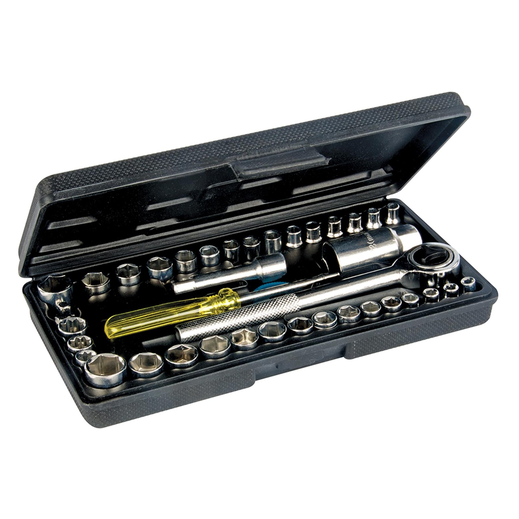 40Pce Socket Set Spinner Ratchet Handle Extension Bar Mechanic Workshop DIY