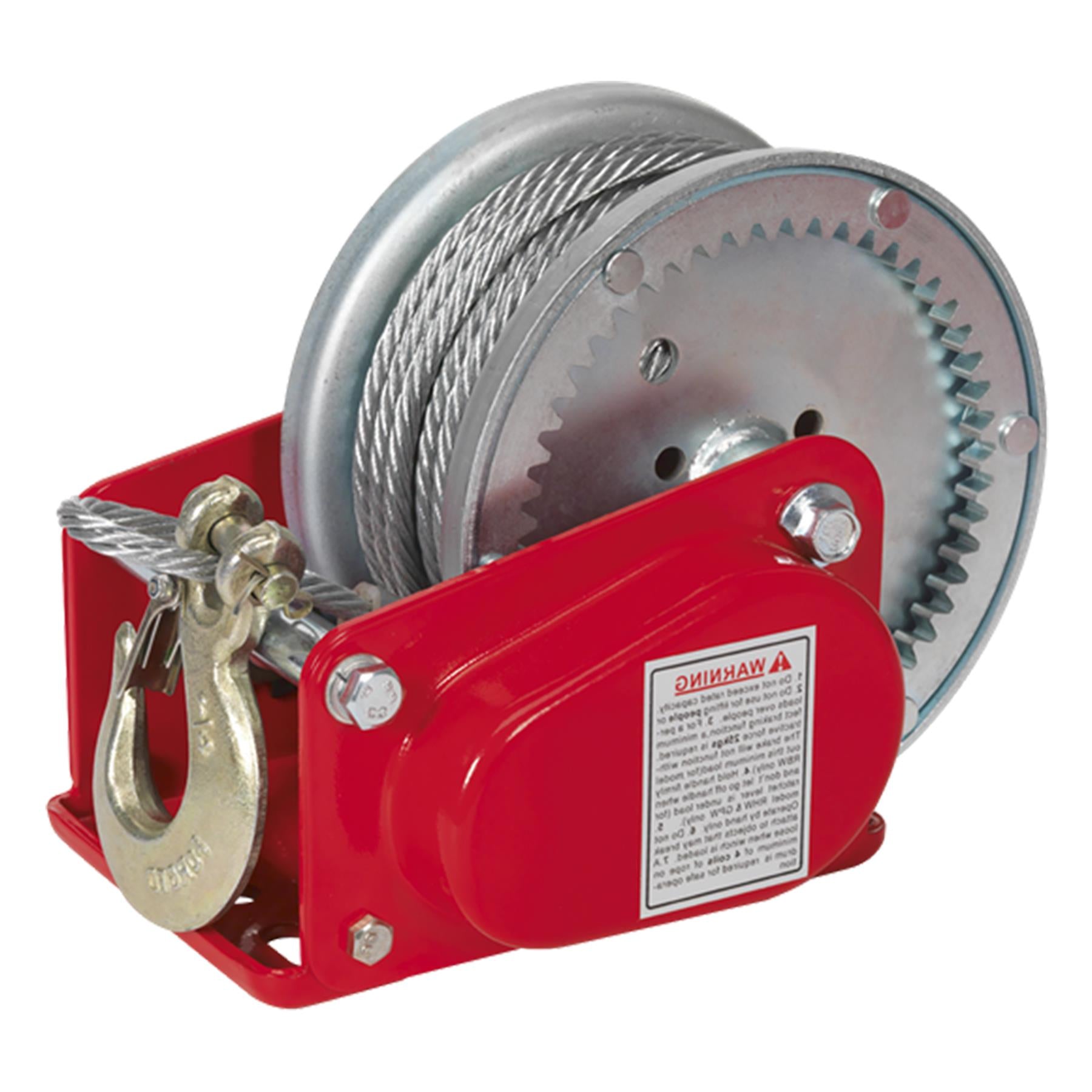 Sealey Geared Hand Winch with Brake & Cable 900kg Capacity