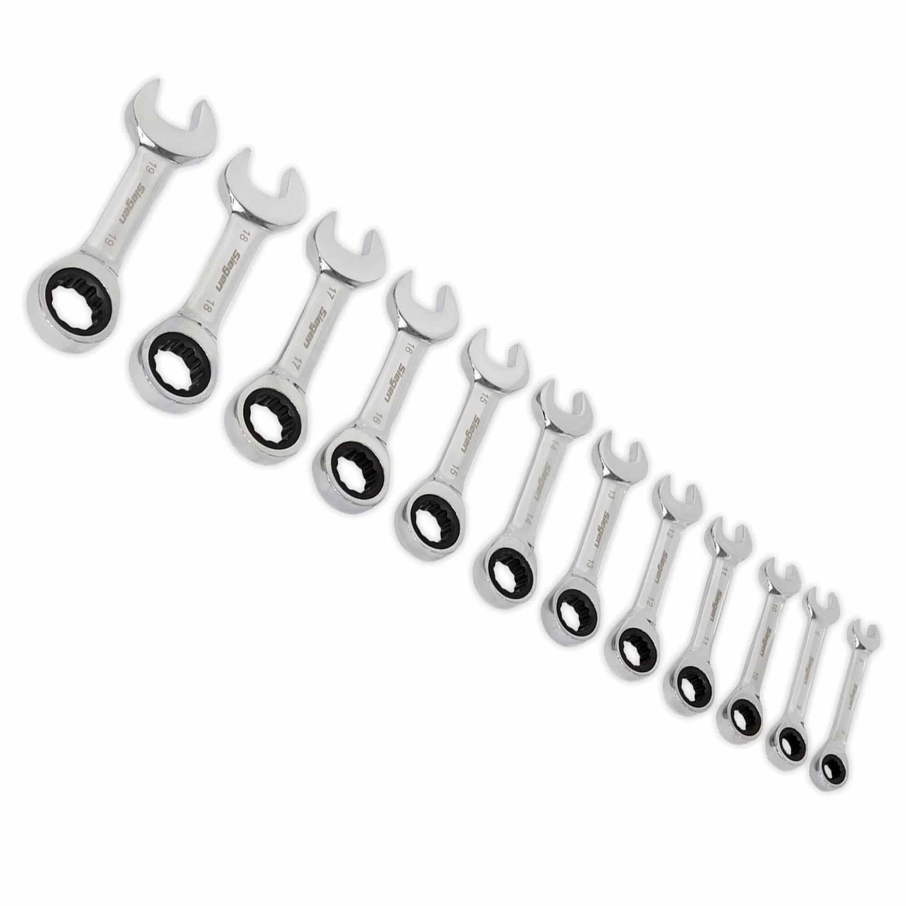 Sealey Stubby Ratchet Combination Spanner Set 12pc Metric