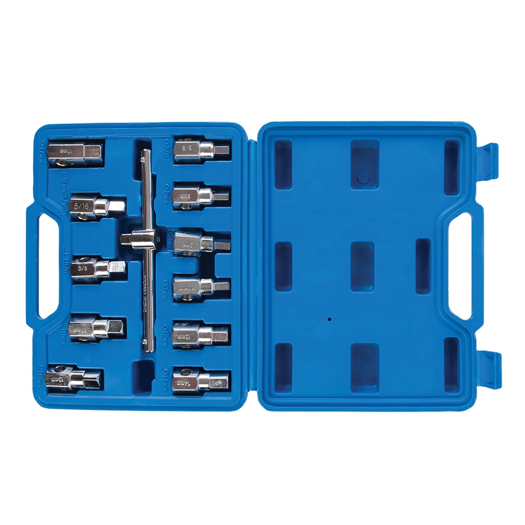Universal Drain Plug Key Set 12Pc 3/8" / 8 - 17mm Hexagonal And Square Shaped