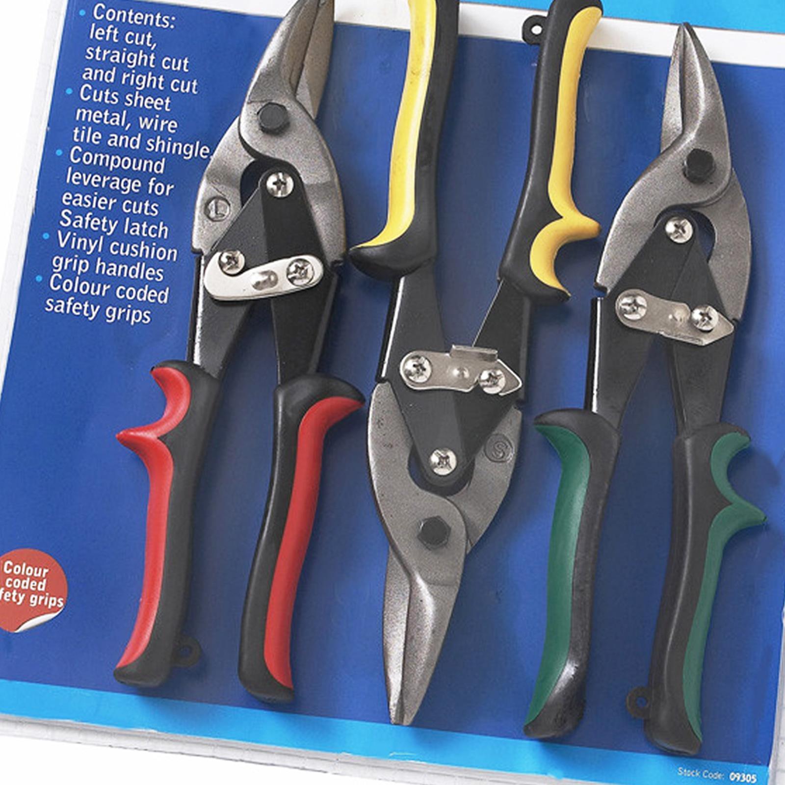 Bluespot Heavy Duty 3pc 250mm 10" Tin Snips Set Sheet Metal Cutters Aluminium Soft Grip