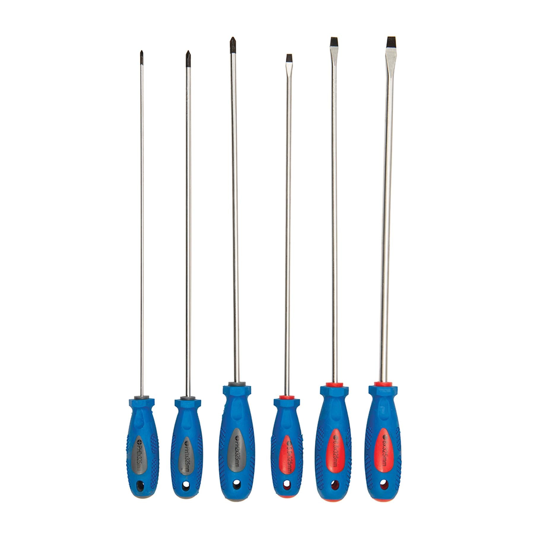 6Pce Extra-Long Screwdriver Set Chrome Vanadium Hardened & Tempered Blade