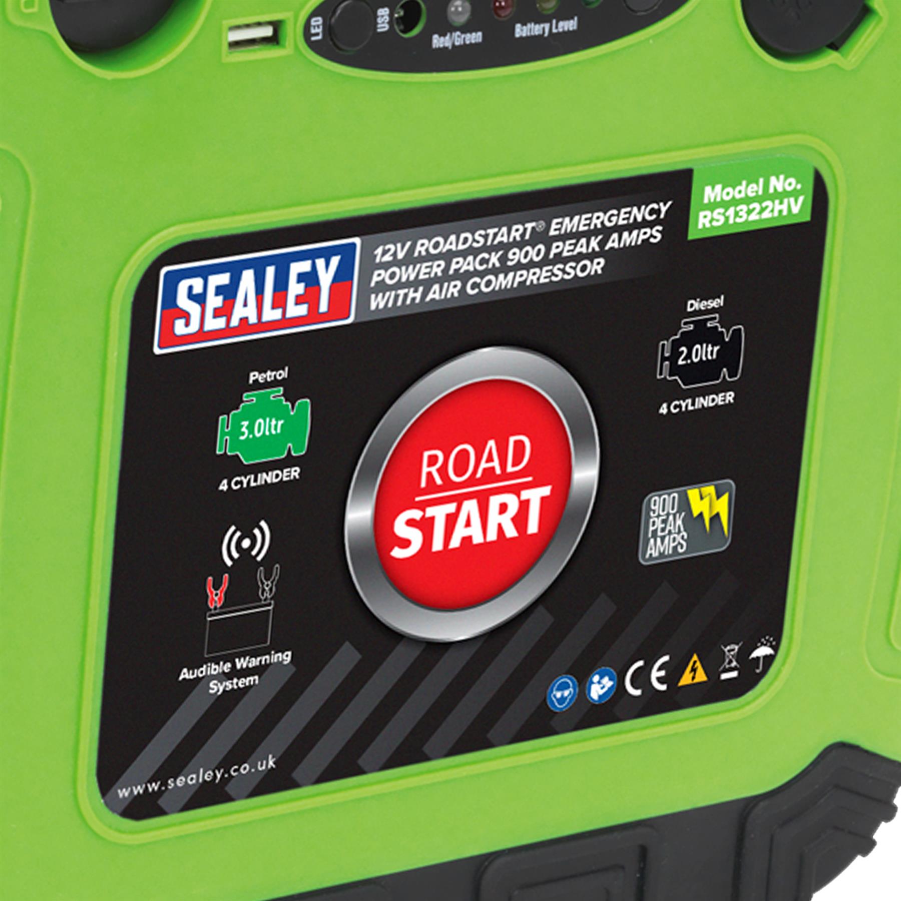 Sealey RoadStart Emergency Jump Starter+Compressor 12V 900 Peak Amp