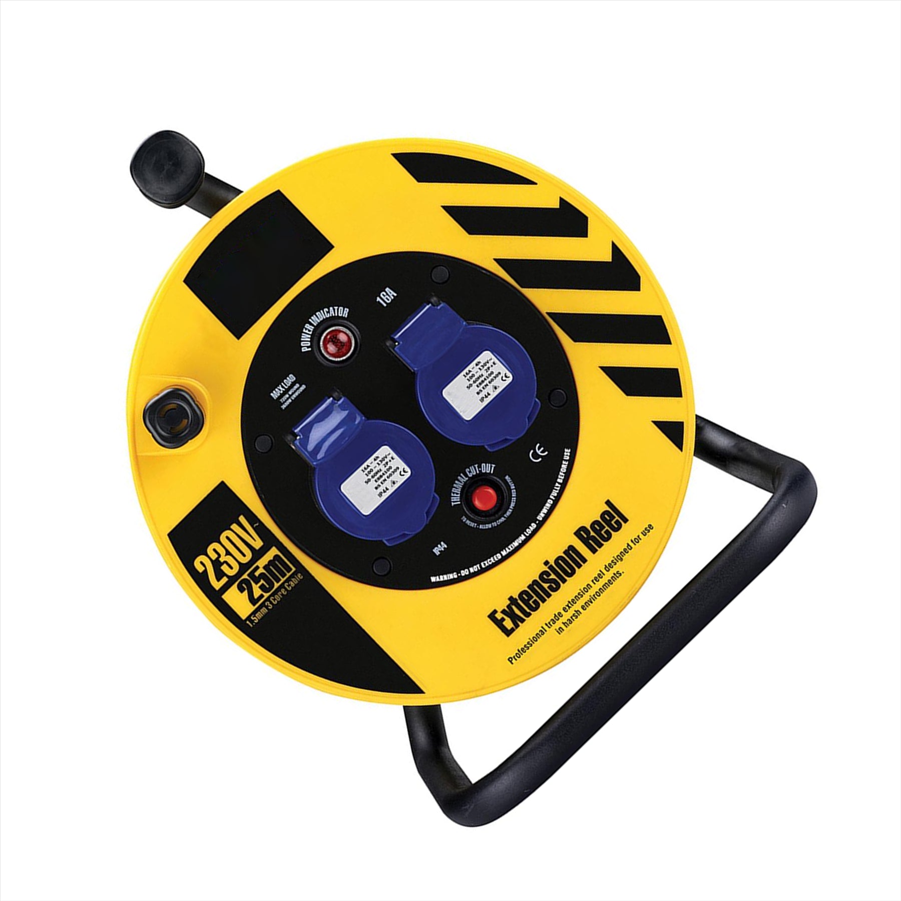 Defender Light Industrial Reel 2-Way 25m 230V 16A Steel A-frame