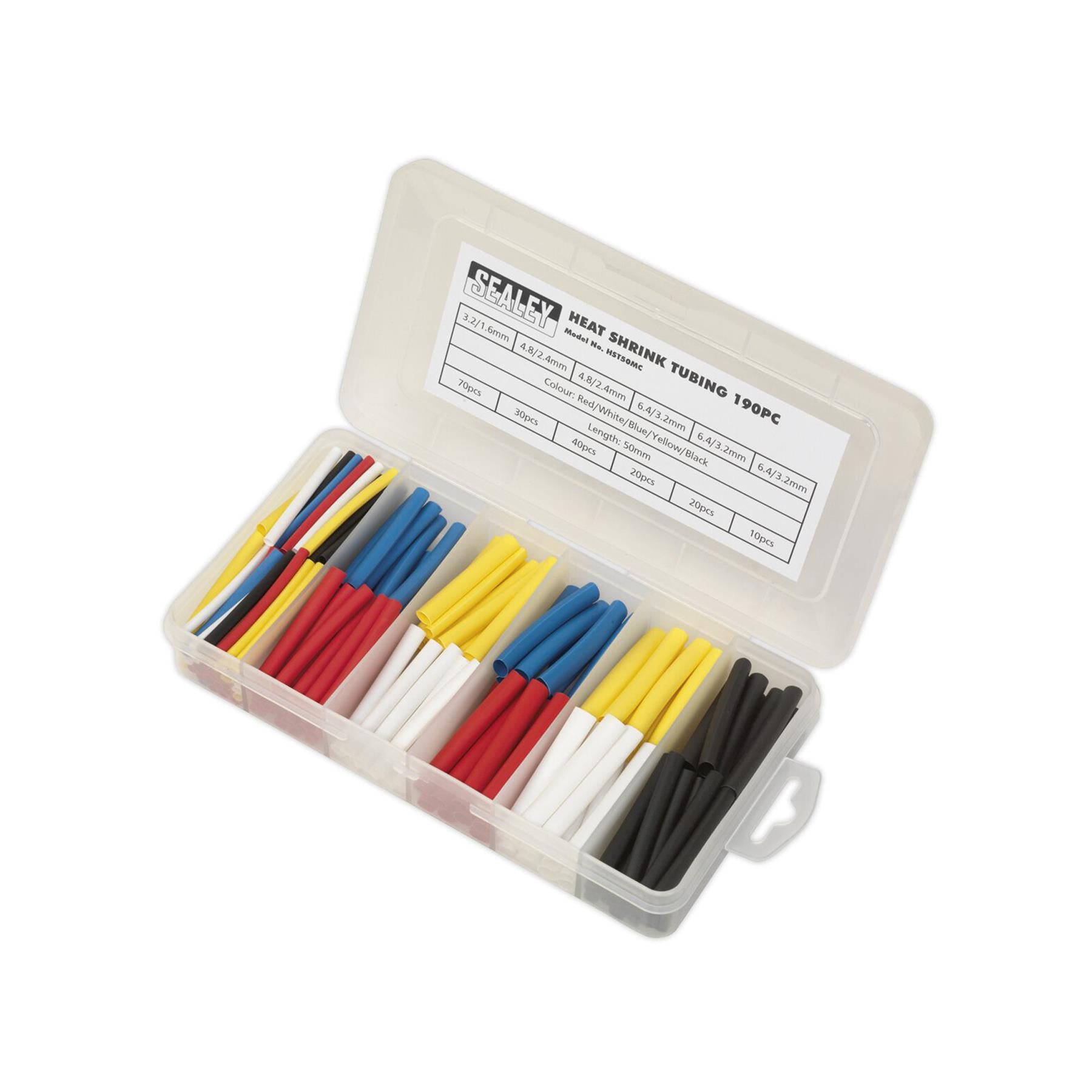 Sealey Heat Shrink Tubing Assortment 190pc 50mm Mixed Colours