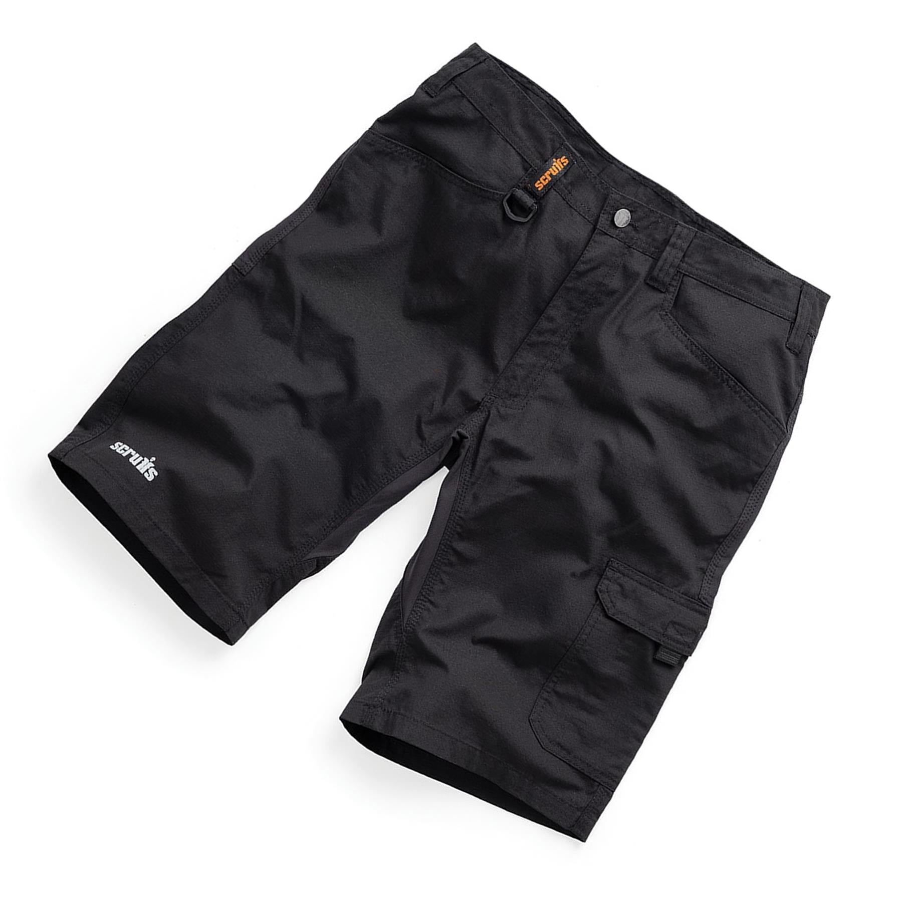 Scruffs Work Shorts Trade Flex Lightweight Slim Fit Hard Wearing Black 34"W