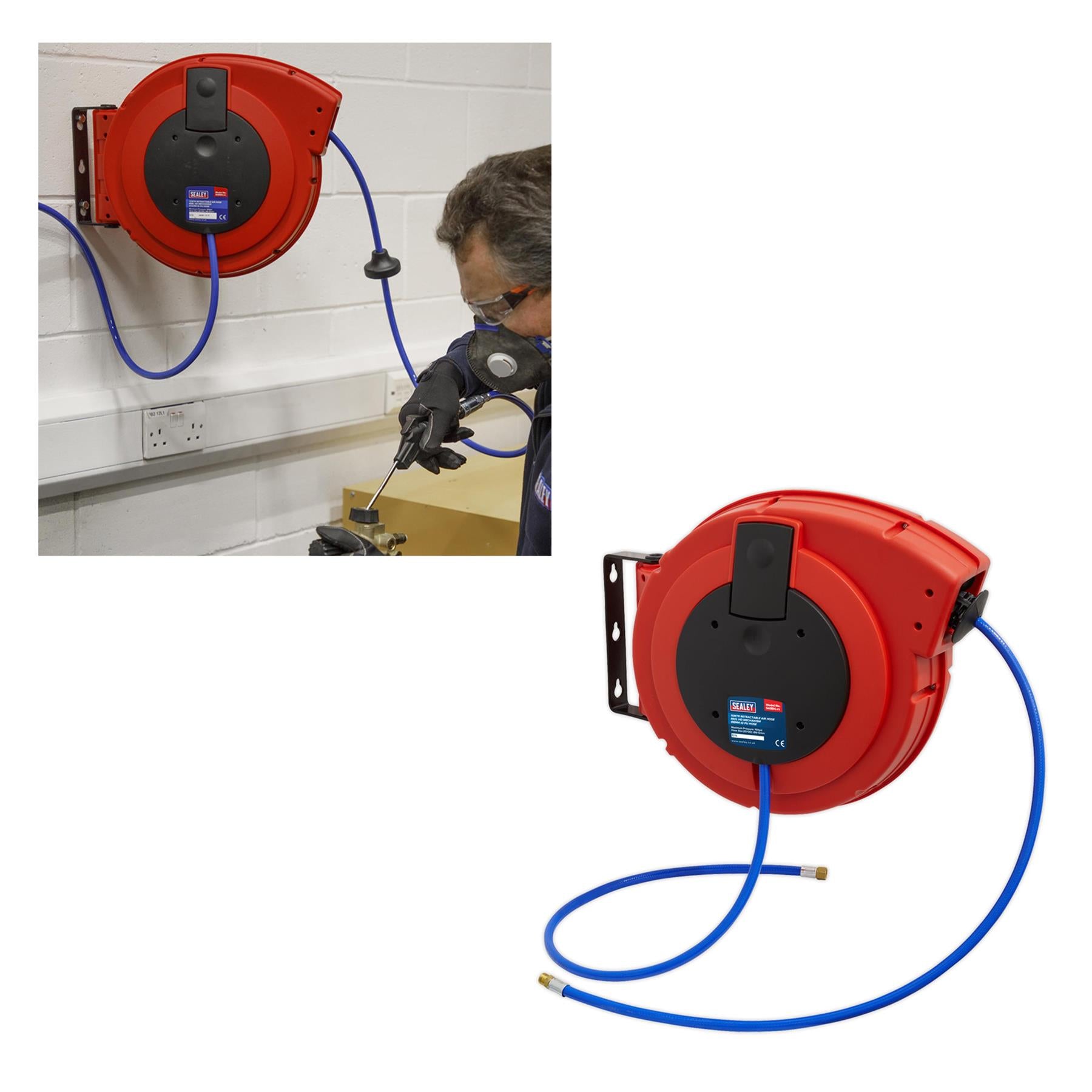 Sealey Retractable Air Hose Reel HD Mechanism 15m x 8mm PU Hose