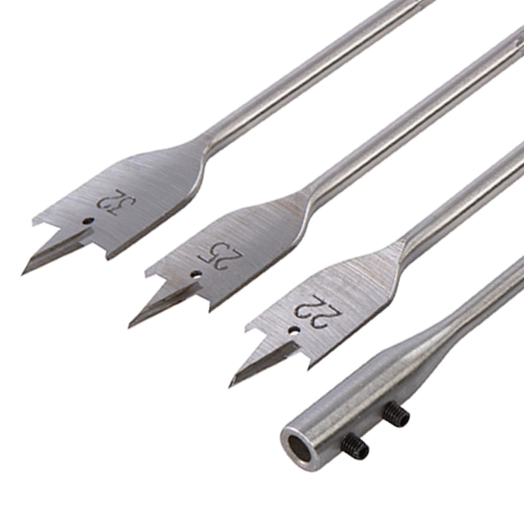 10Pce Flat Bit & Extension Arm Set 6 - 32mm Hardened High Carbon Steel