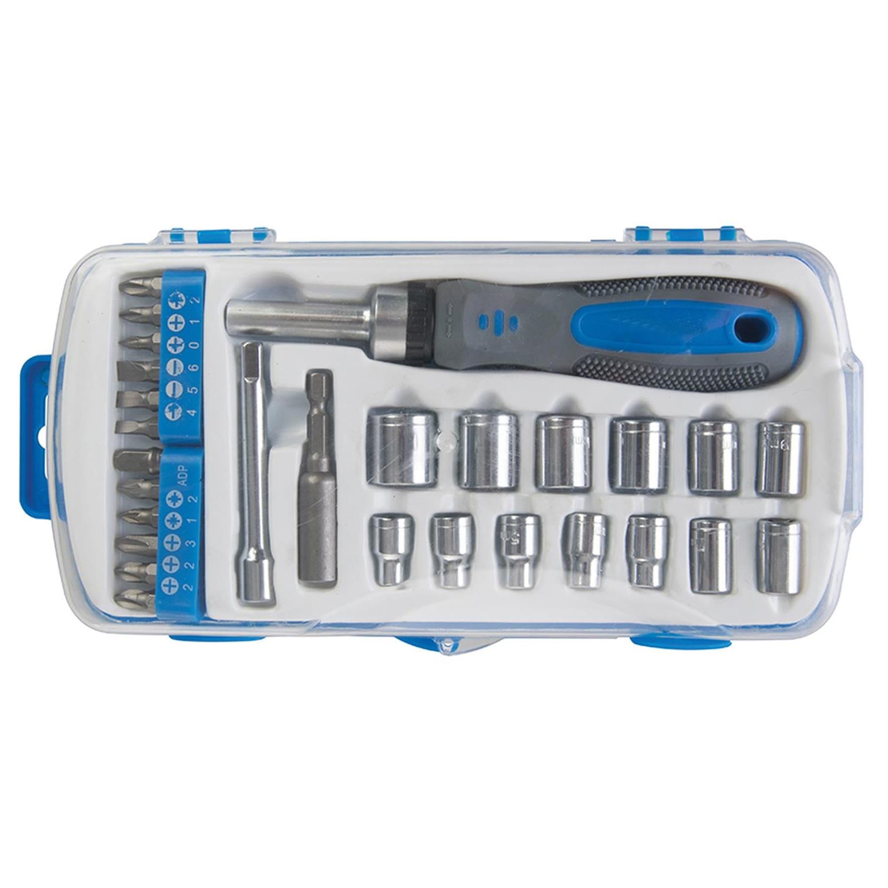 Socket & Driver Set 28Pc Chrome Vanadium Steel Ratchet Driver & Sockets Bits