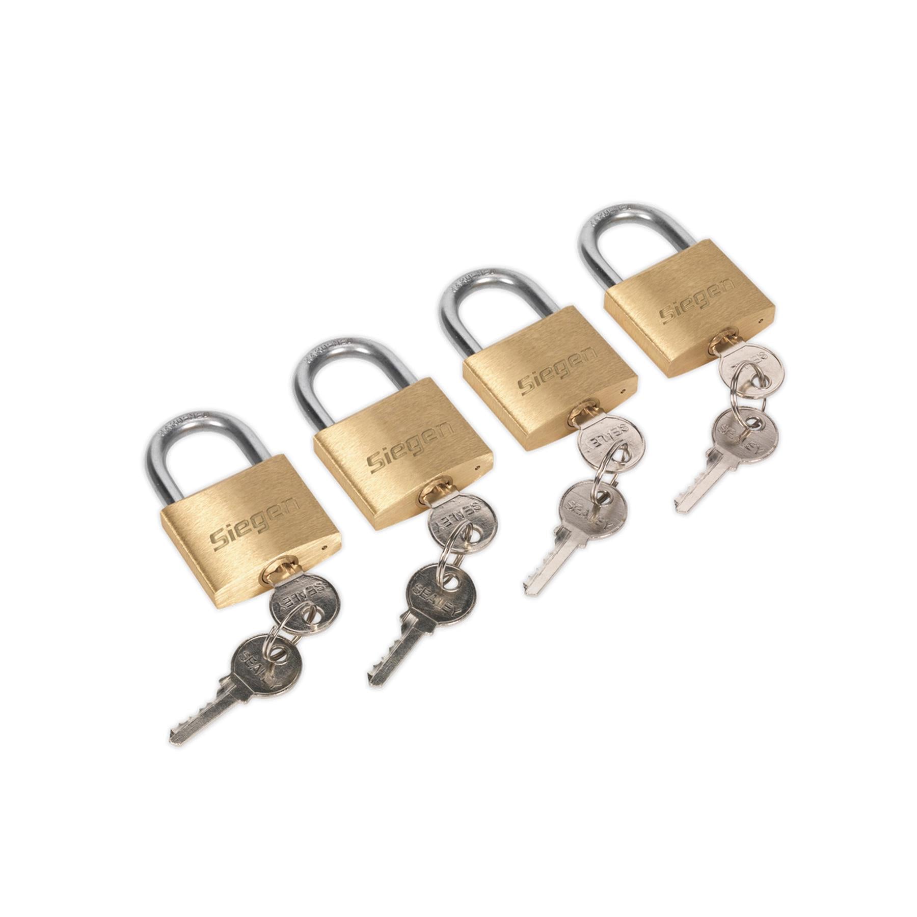 Sealey Brass Body Padlock Brass Cylinder 40mm Key Alike Pack of 4
