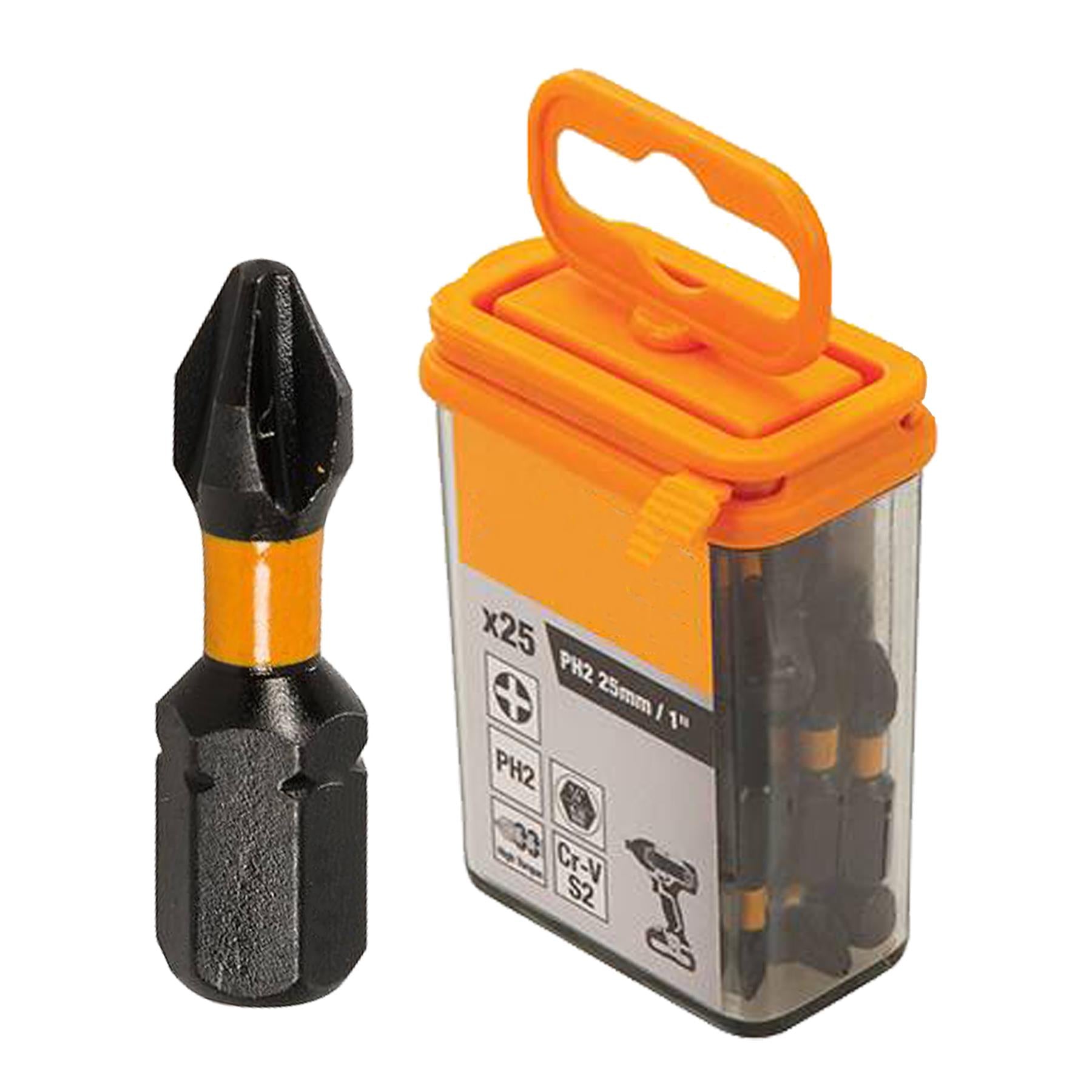 Phillips Screwdriver Impact Bit PH2 High Torque Premium S2 Steel Drills 25pk