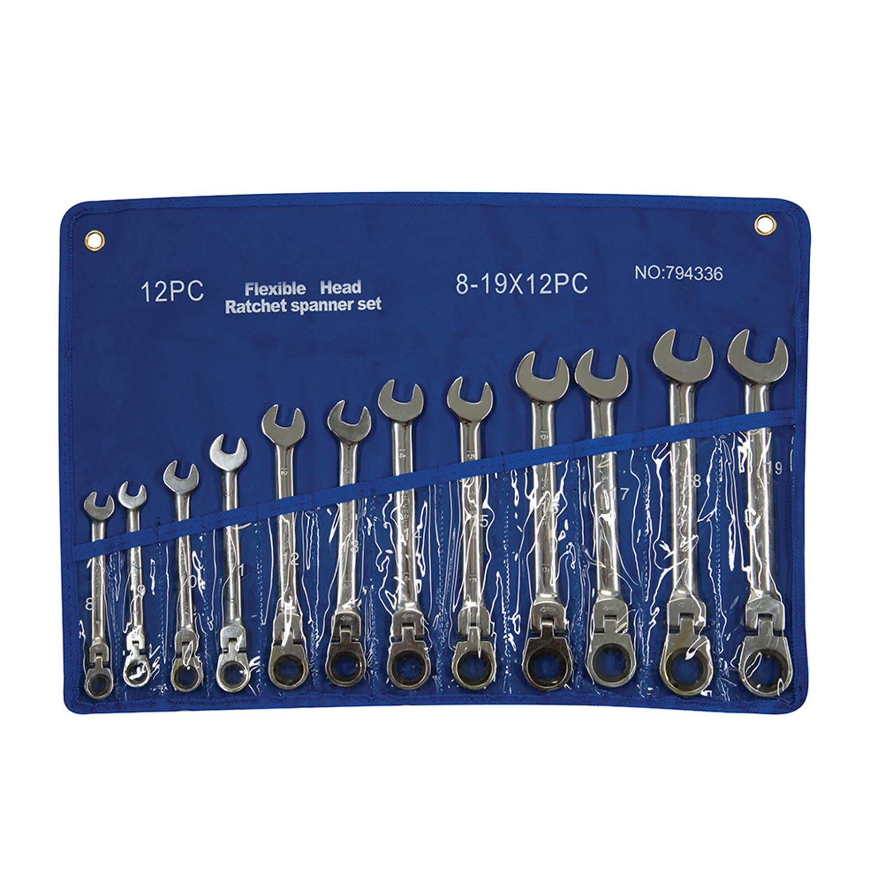 12Pce Flexible Head Ratchet Spanner Set 8mm - 19mm Polished 40Cr Alloy Steel