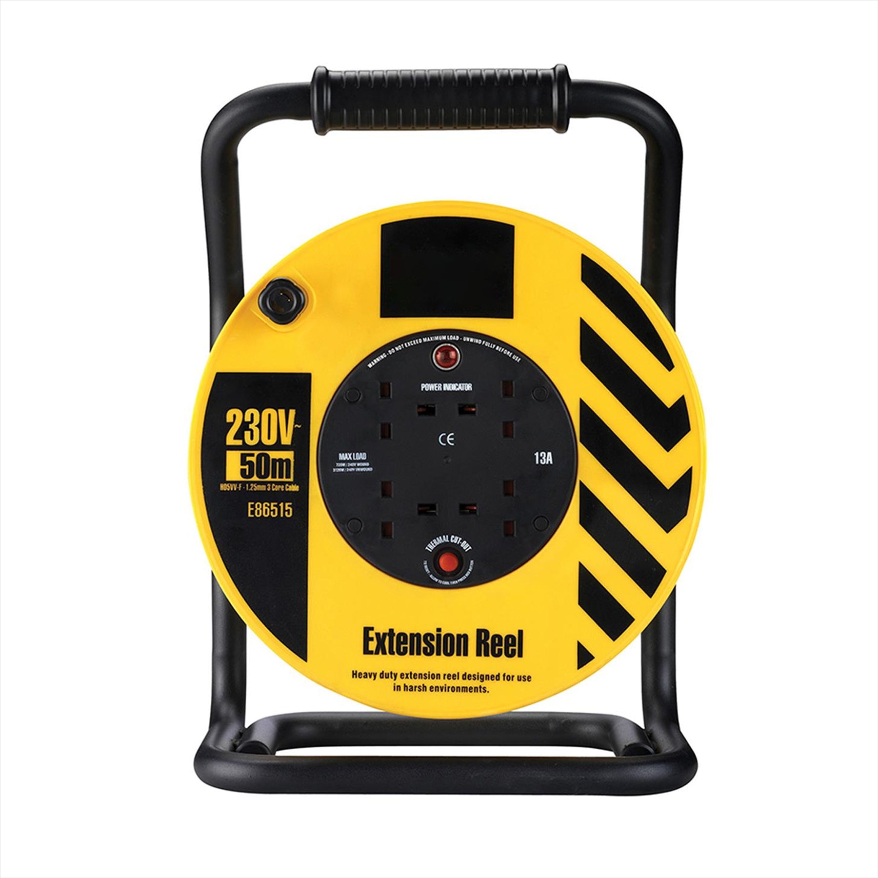 Defender Heavy Duty Reel 4-Way 50m 230V 13A Strong steel frame