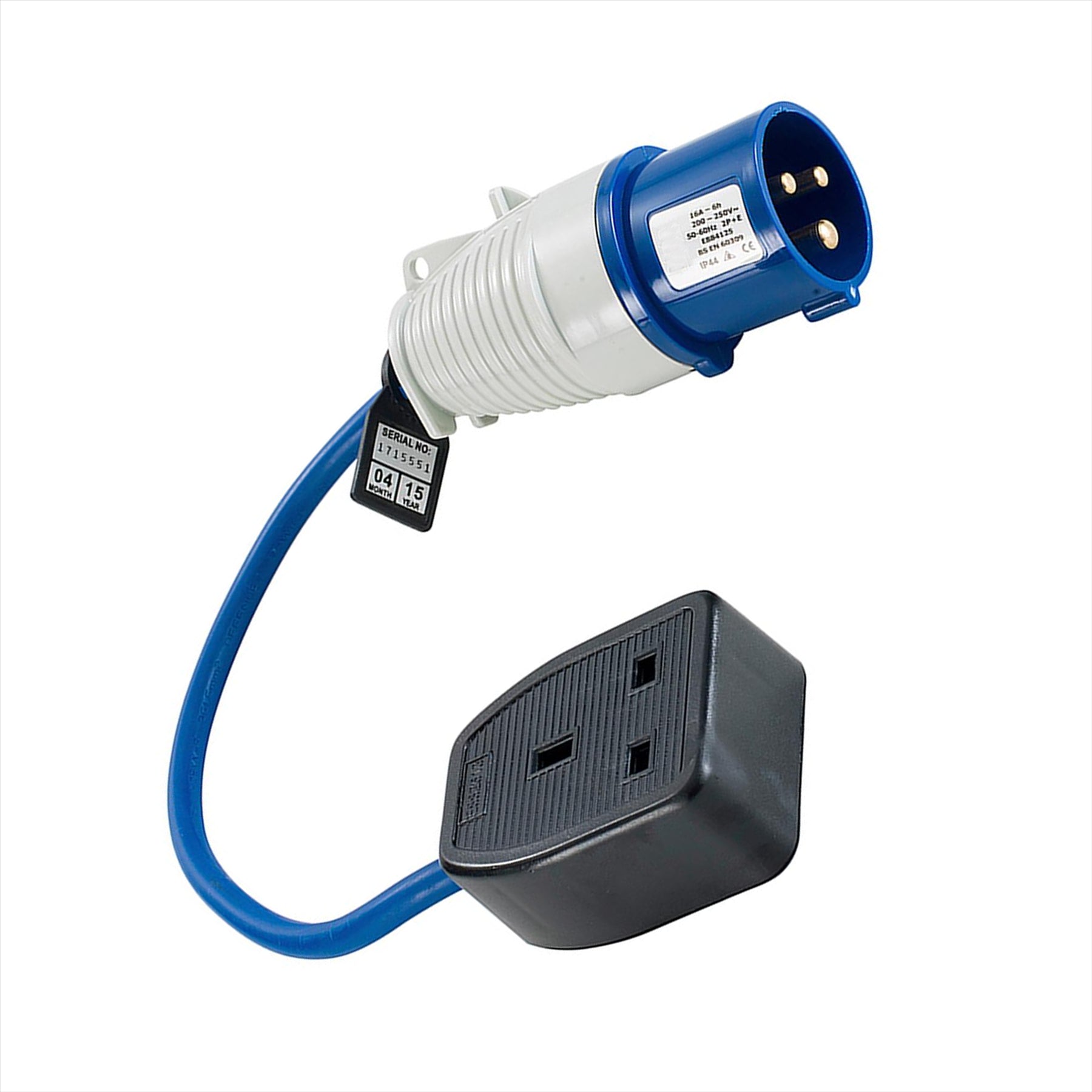 Defender Fly Lead Converter 16A - 13A 230V Single socket with 25cm cable