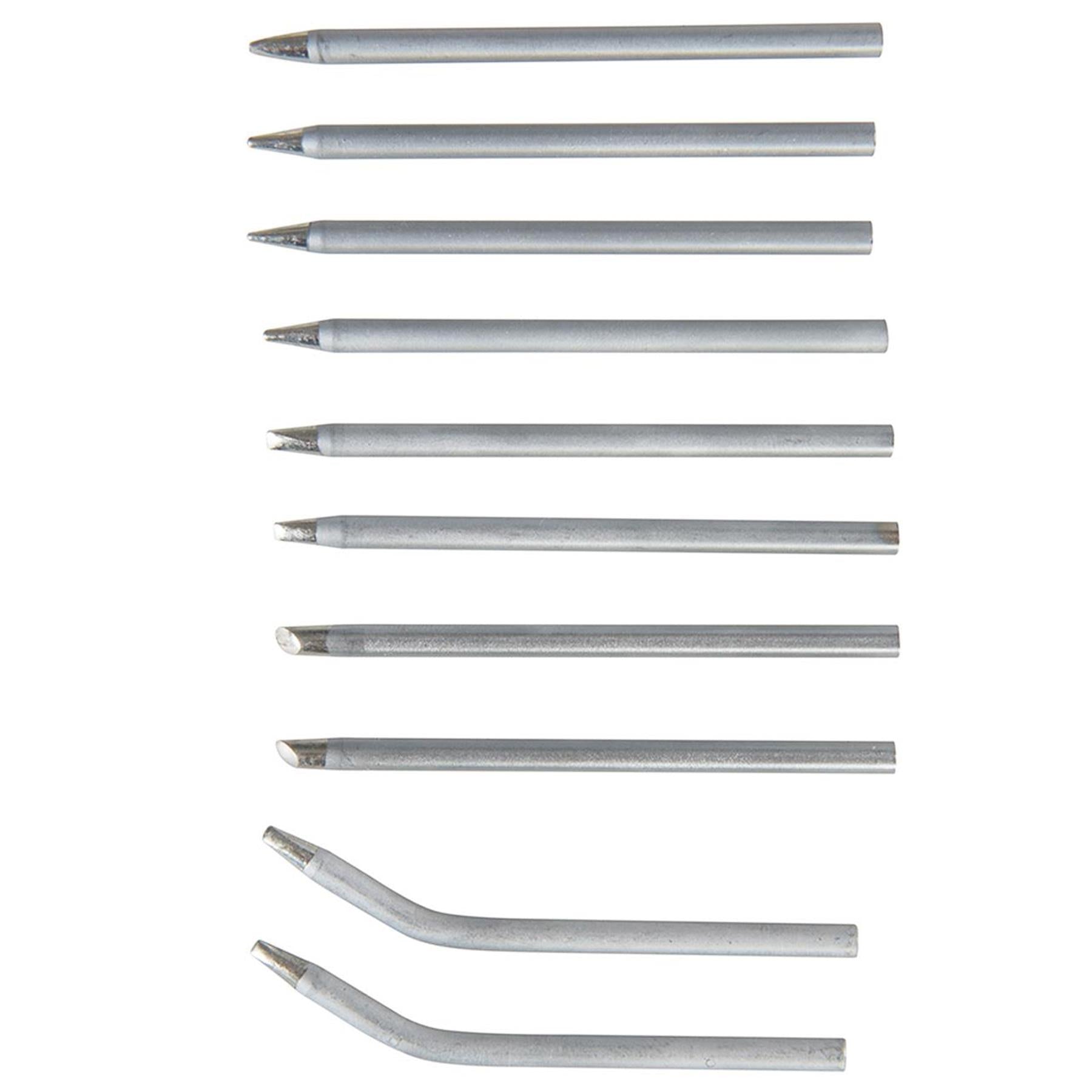 10Pce Soldering Iron Tips Set - 15 & 25W 3 X Point, Chisel, 2 X Bent & Tips