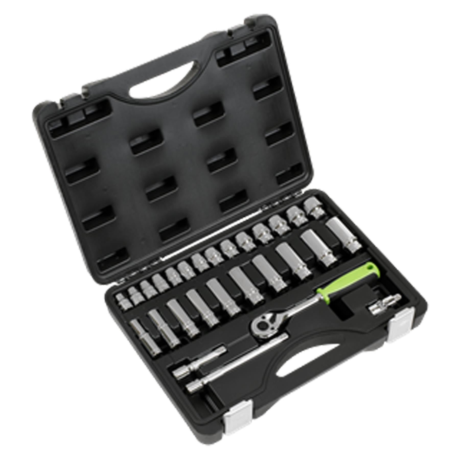 Sealey Socket Set 28pc 3/8"Sq Drive 6pt WallDrive� Metric