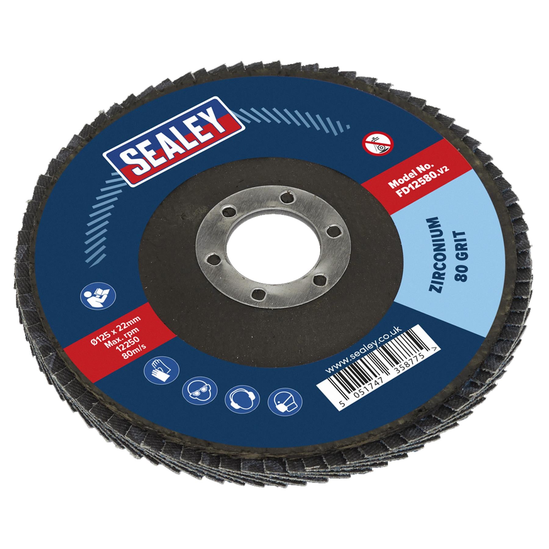 Sealey Flap Disc Zirconium 125mm 22mm Bore 80Grit