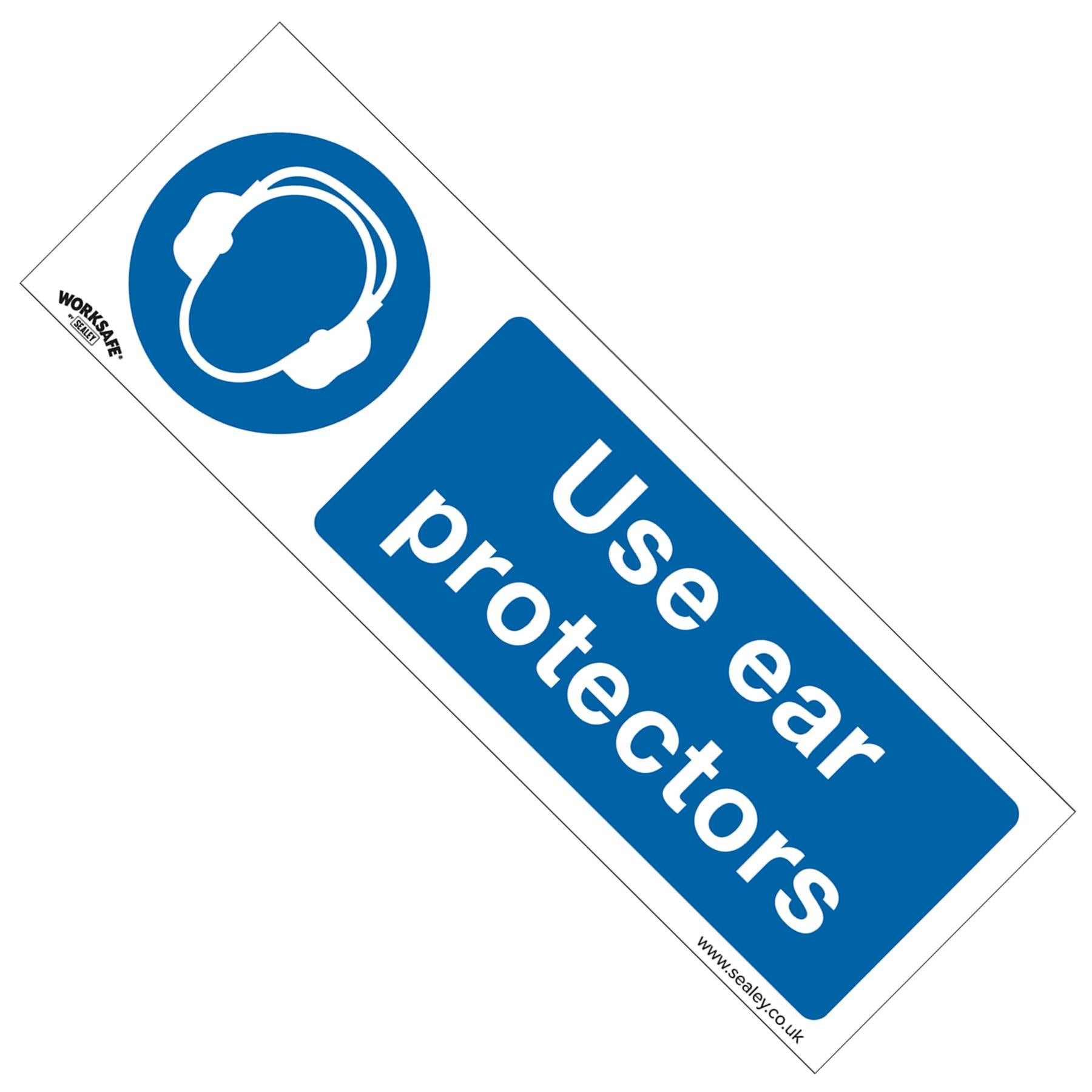 Sealey Safety Sign - Use Ear Protectors - Self-Adhesive-Pack of 10