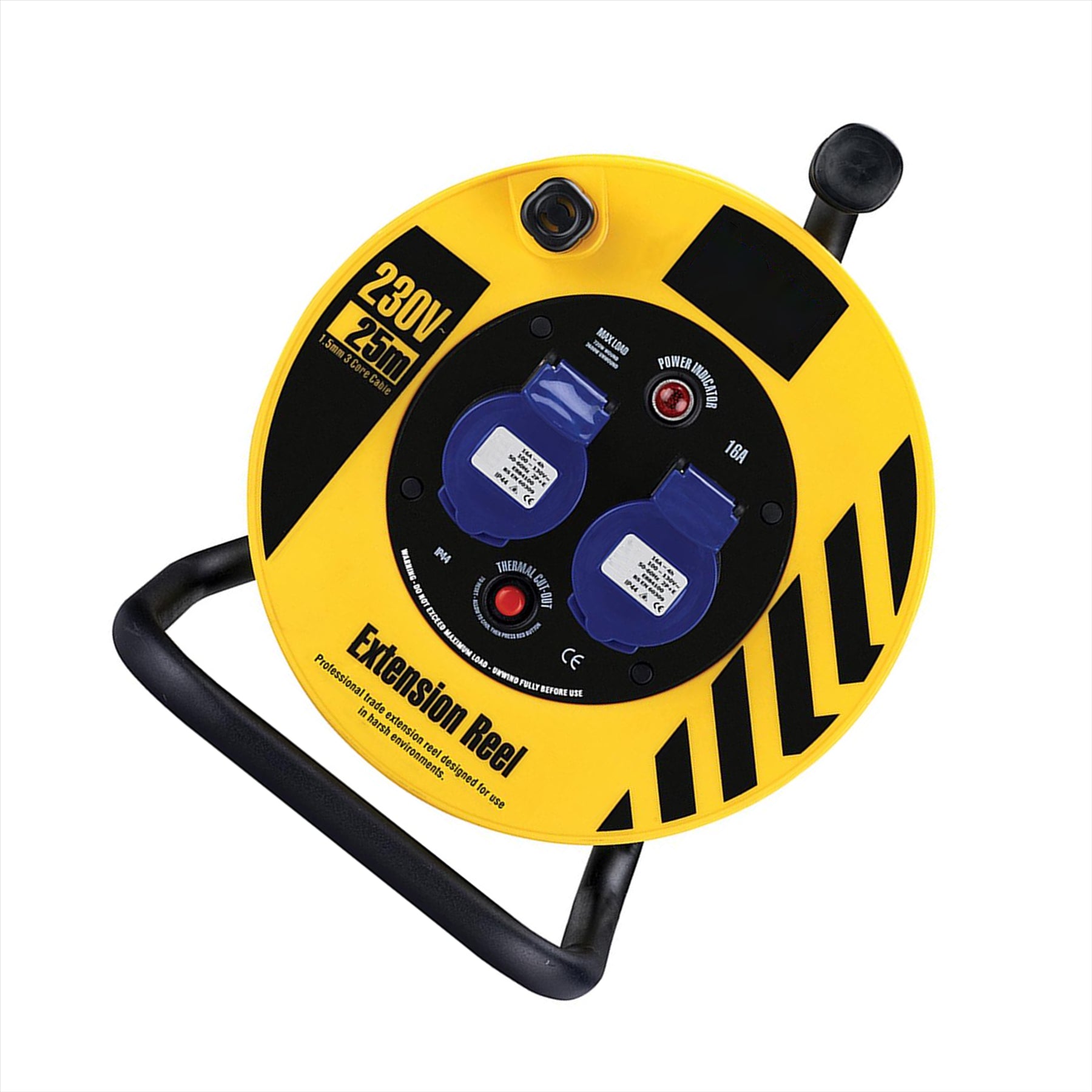 Defender Light Industrial Reel 2-Way 25m 230V 16A Steel A-frame