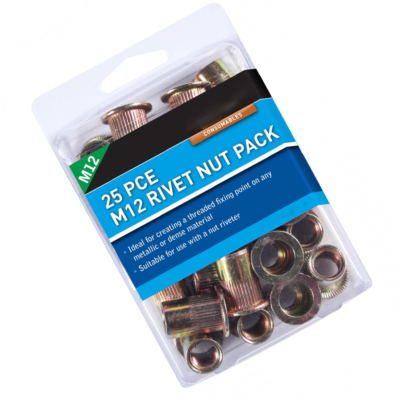 BlueSpot 25Pce High Quality M12 Rivet Nut Pack For Nut Riveter Use Metal Thread Fixing