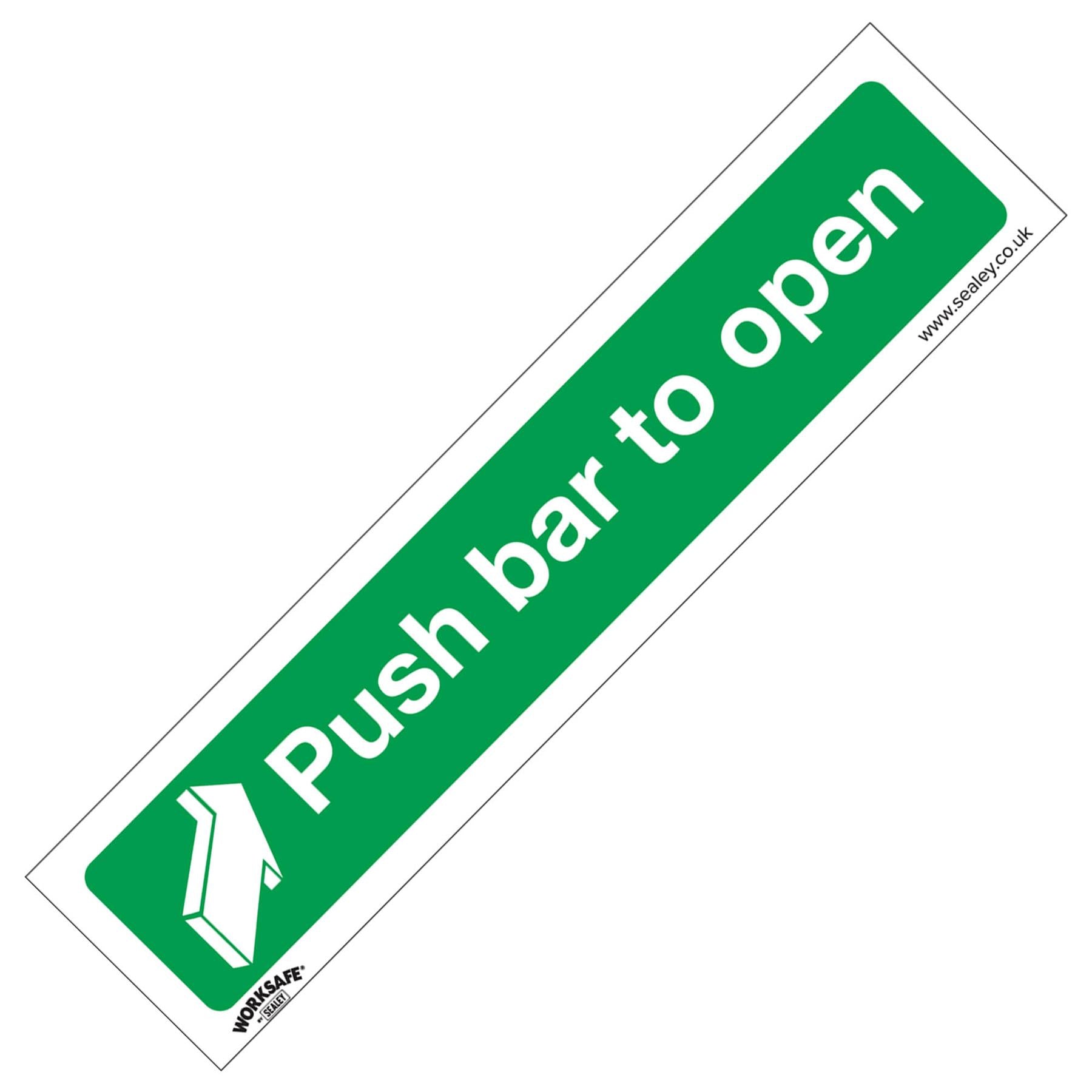 Sealey Safety Sign - Push Bar To Open - Self-Adhes. - Pack of 10