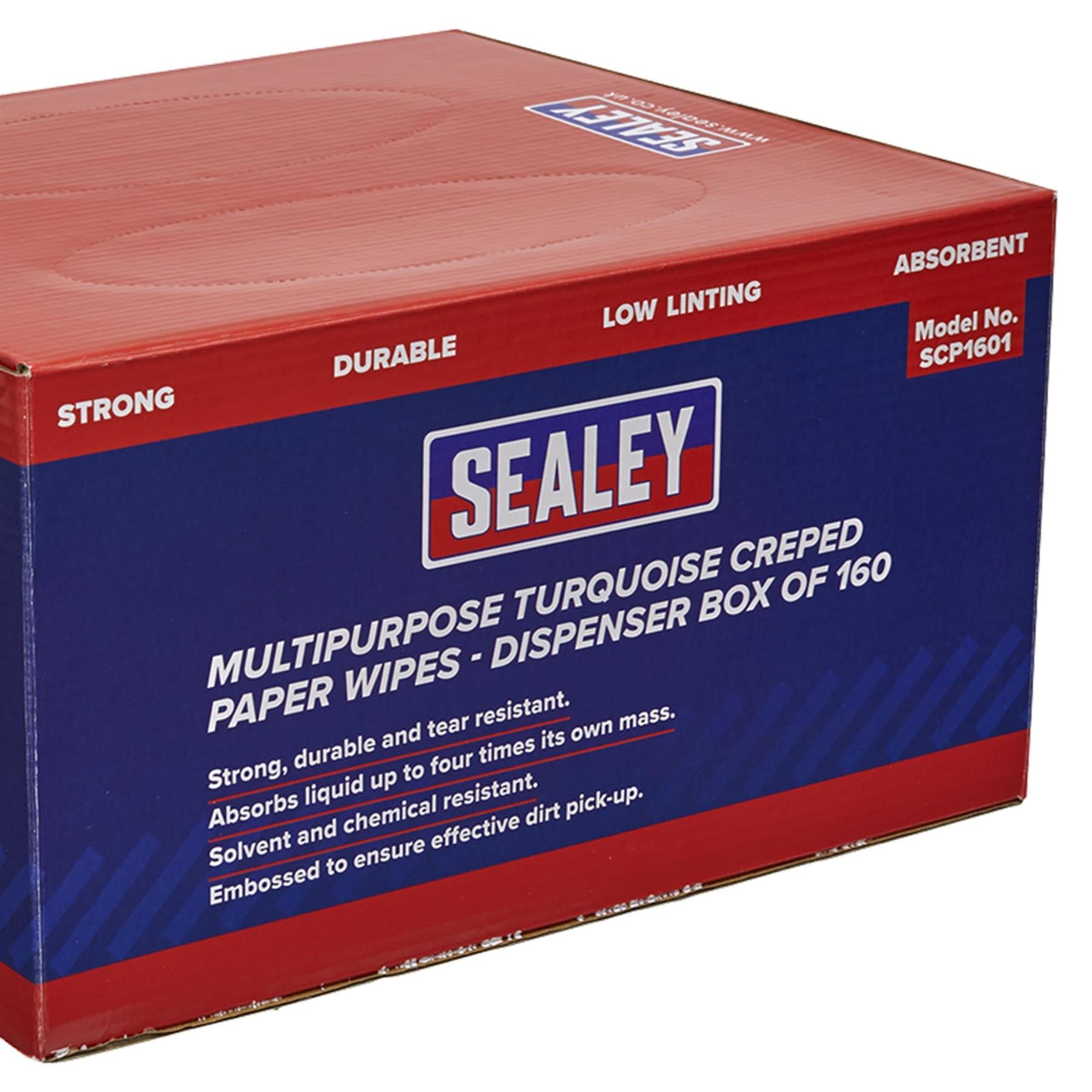 Sealey Multipurpose Paper Wipes in Dispenser Box - Creped Turquoise 160 Sheets