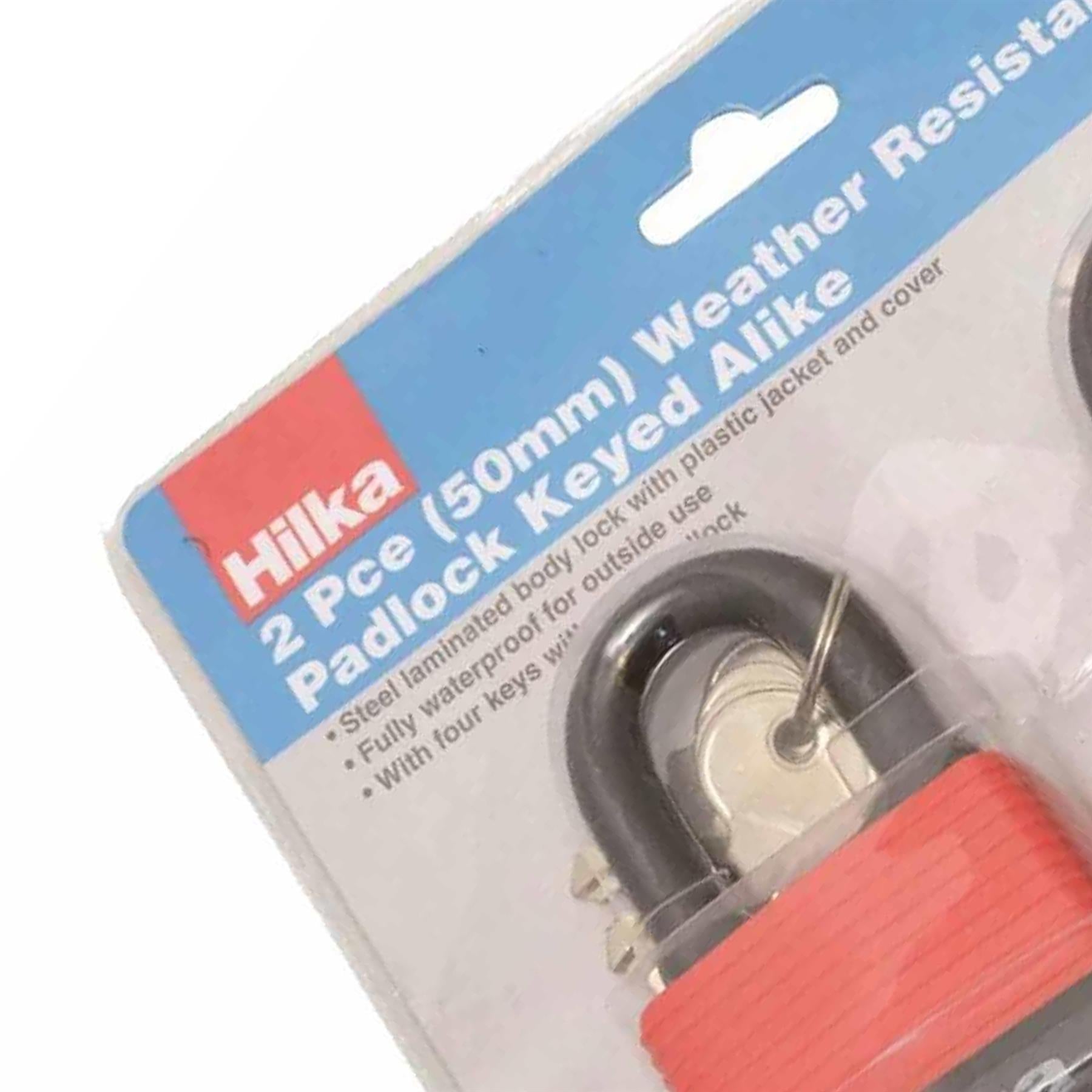 2Pc 50mm Weather Resistant Proof Padlock Keyed Alike Shed Gate Garage Same Key Lock