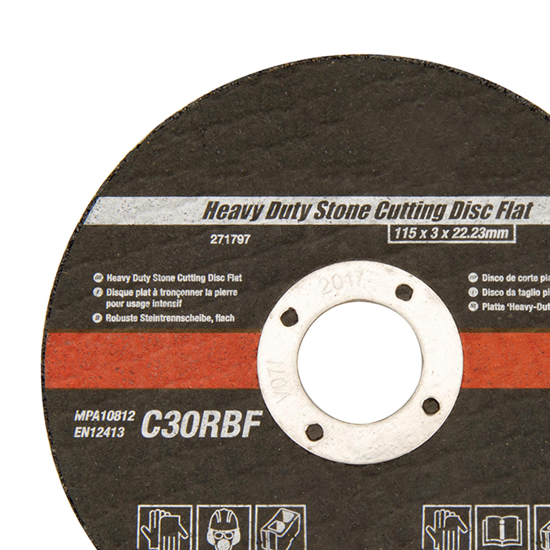 Heavy Duty Stone Cutting Disc Flat 115 X 3 X 22.23mm Quality Fibreglass Mesh