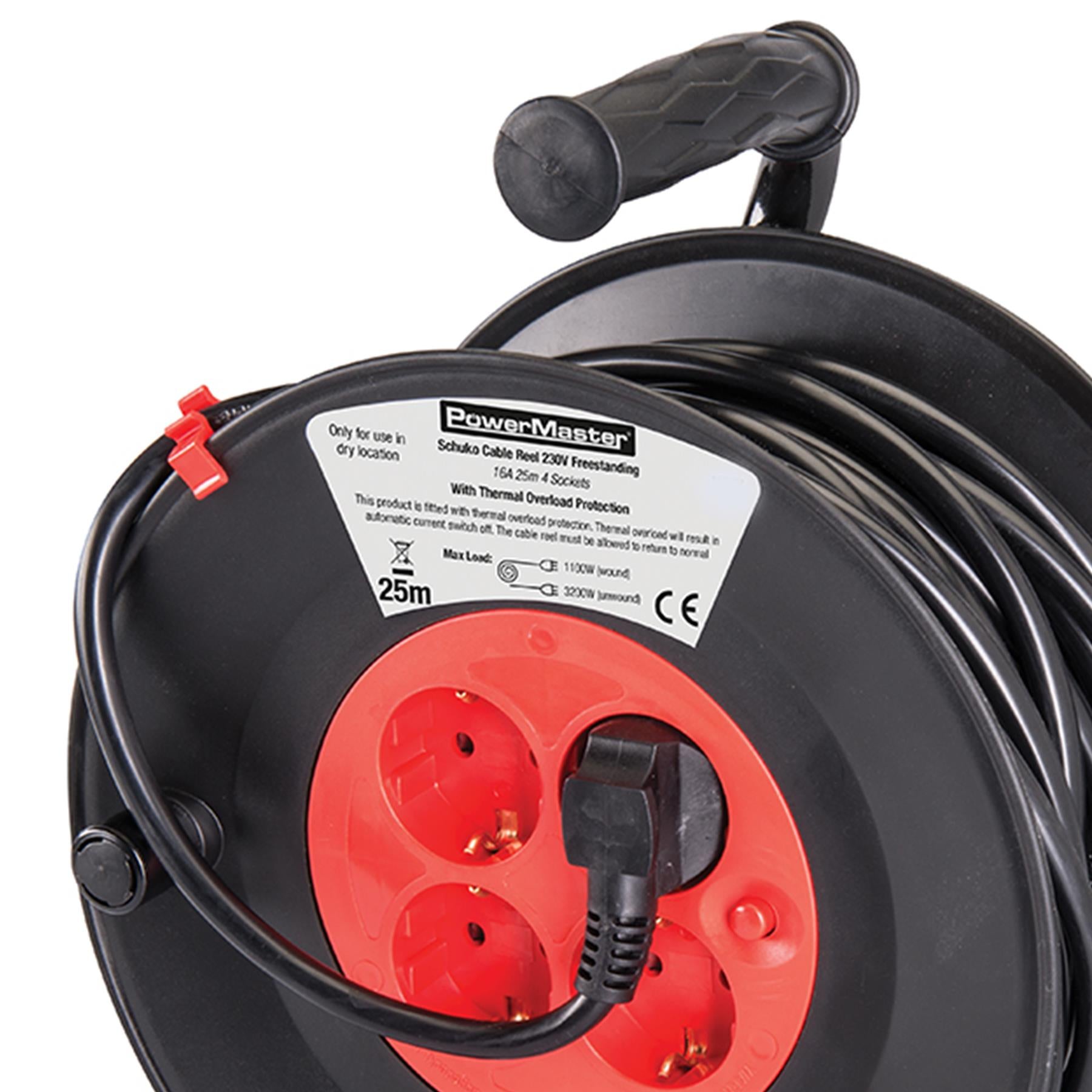 Cable Reel 4 Sockets 230V 16A 25M Electric DIY 25M Long, 3X1.5mm2 Conductor Area